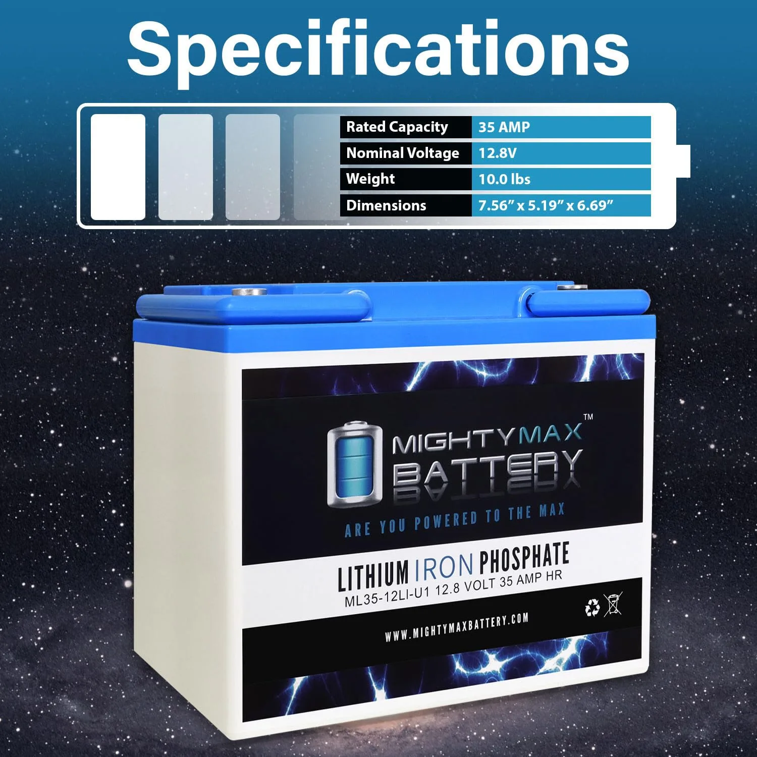 Mighty Max 12V 35Ah Lithium Battery for Kolnex SMC200 image 3