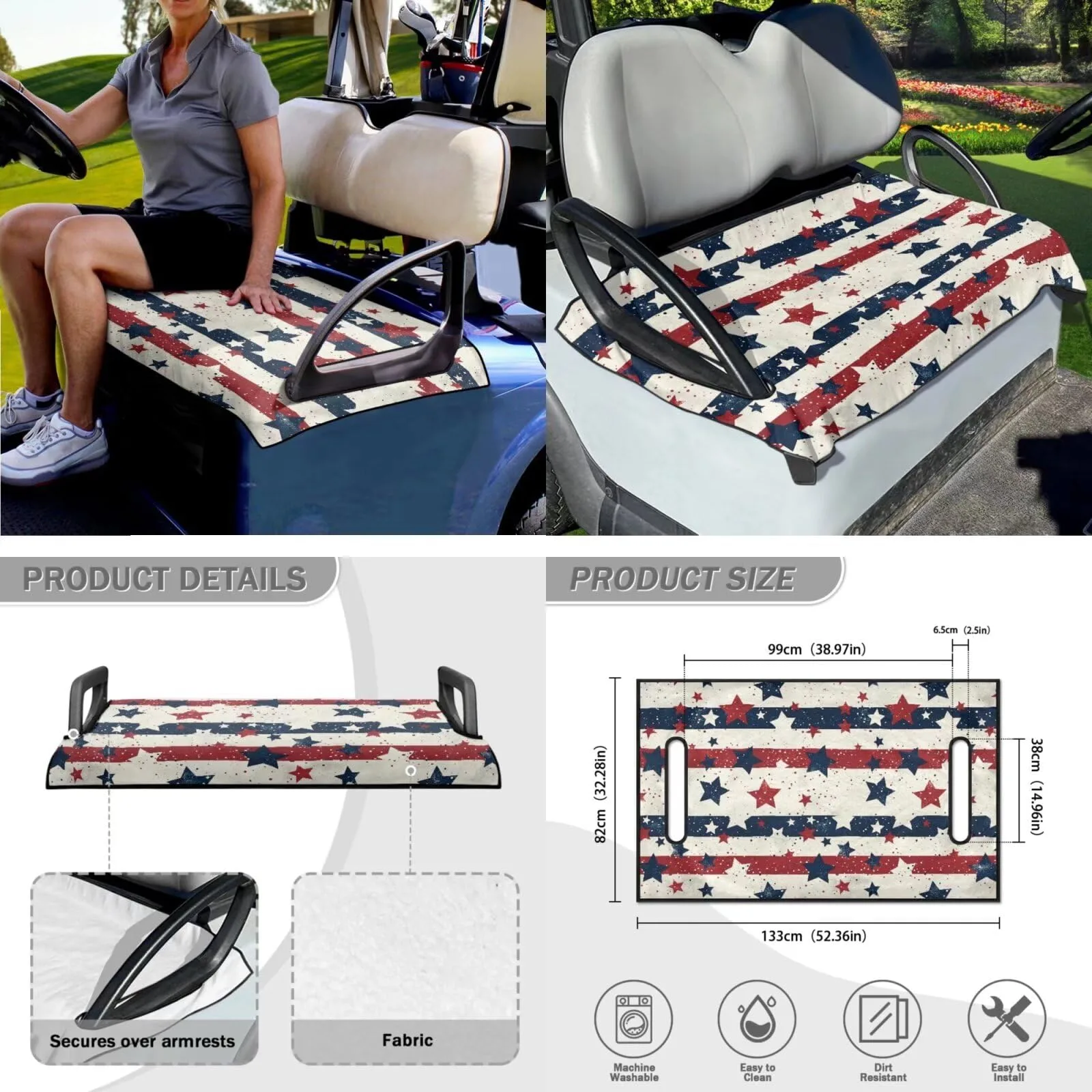 INSTANTARTS American Flag Stars Golf Cart Seat Cover Set image 4