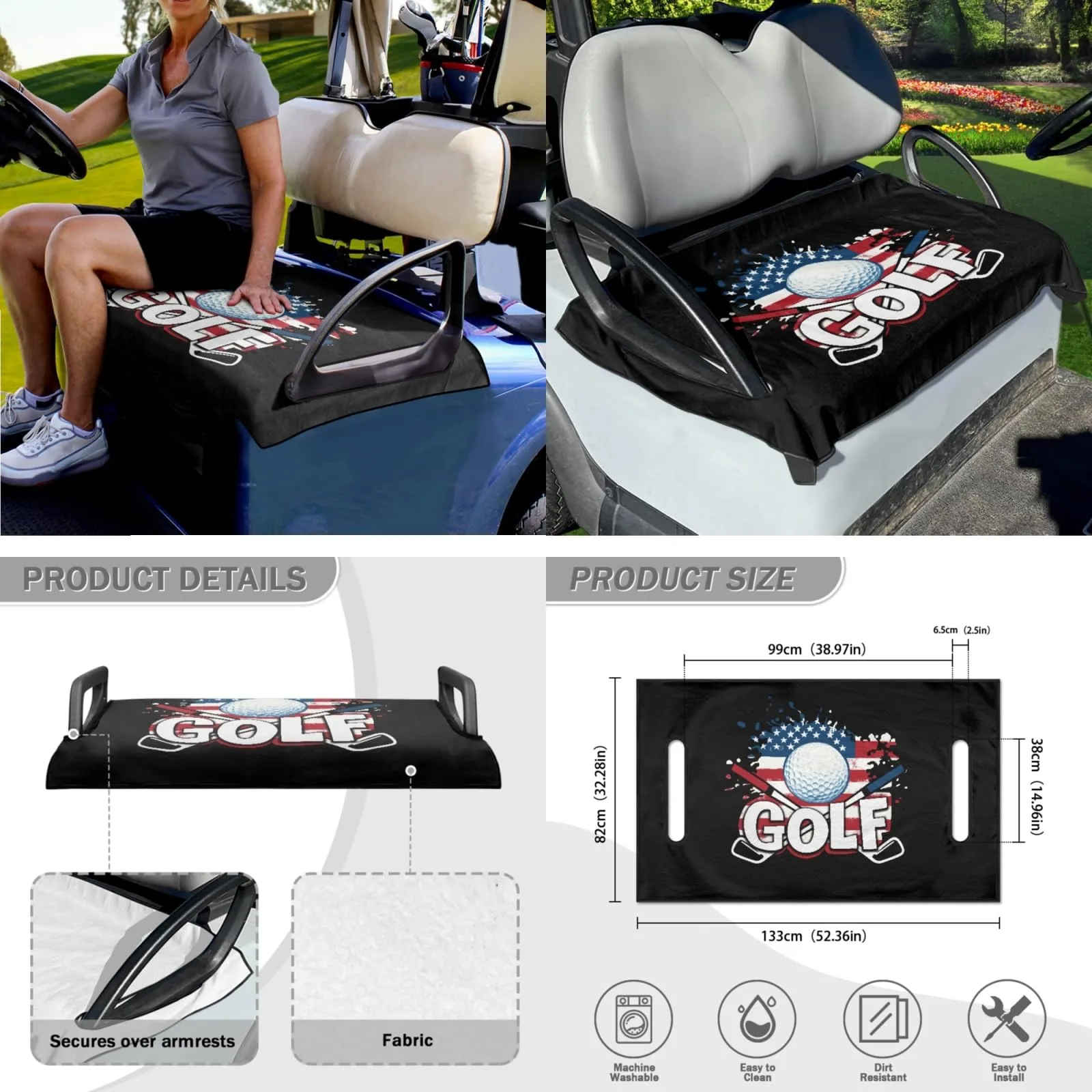 INSTANTARTS Golf Cart Seat and Steering Wheel Cover Set image 4