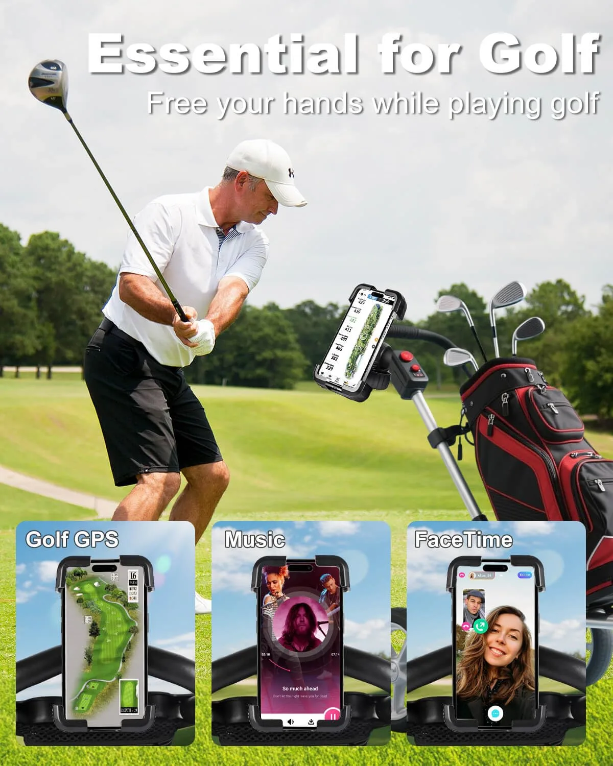 LEAPGOMAX PHD001 Golf Push Cart Phone Holder Mount image 2