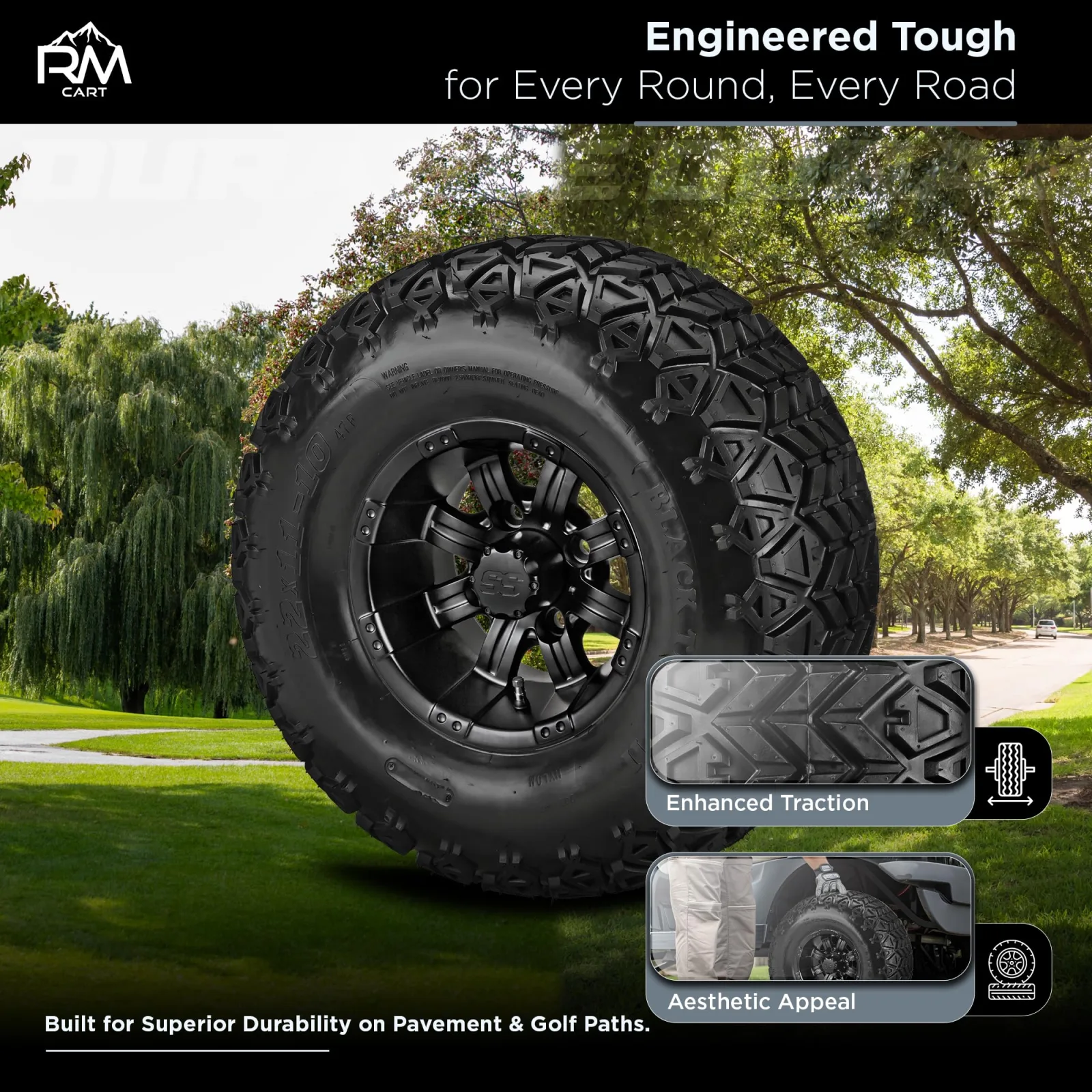 RM Cart 22x11-10 Matte Black Golf Cart Wheel & Tire Set image 2