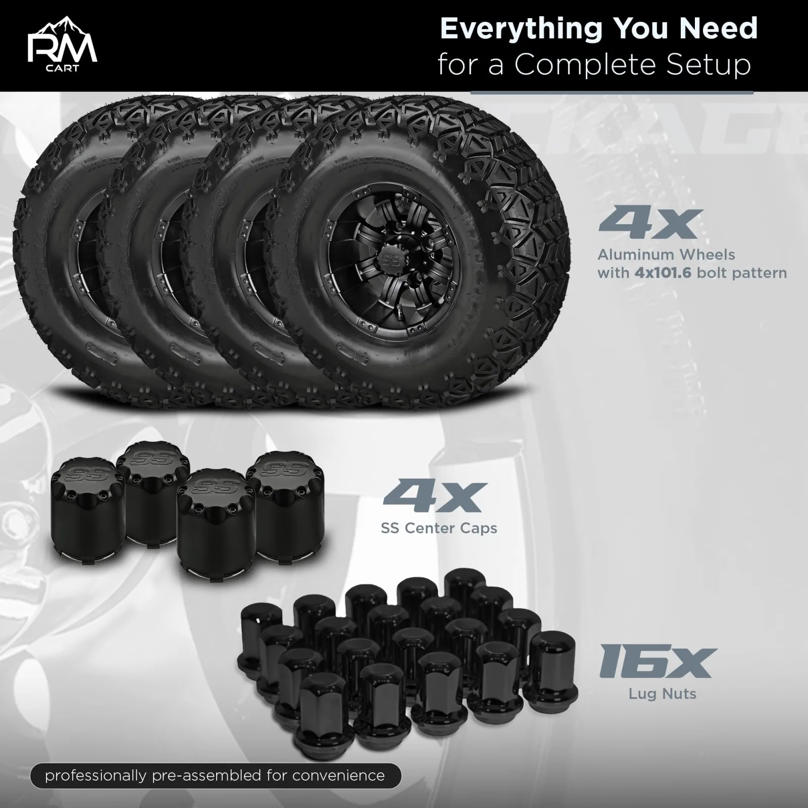 RM Cart 22x11-10 Matte Black Golf Cart Wheel & Tire Set image 3