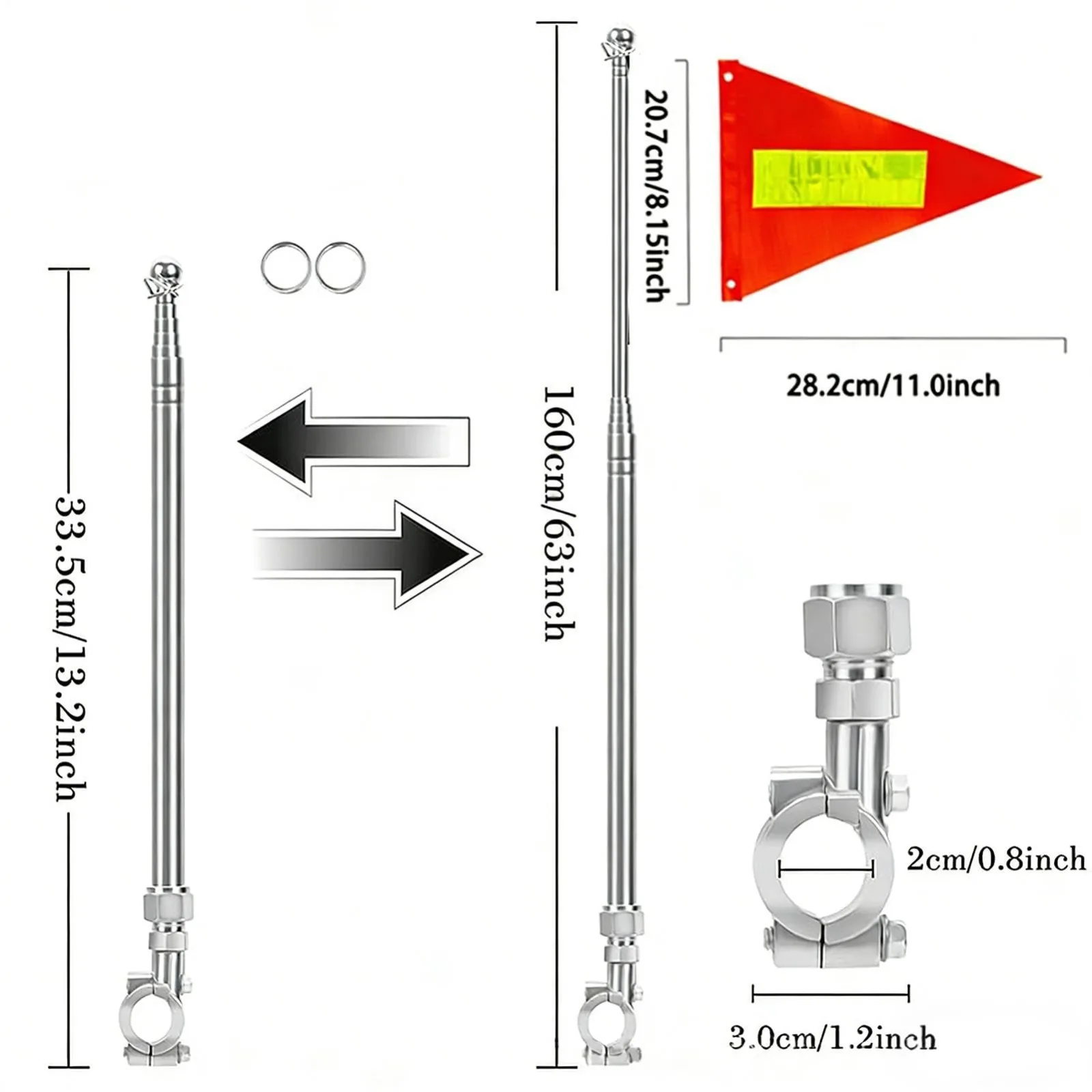 Generic Reflective Golf Cart Safety Flag with Retractable Pole image 2
