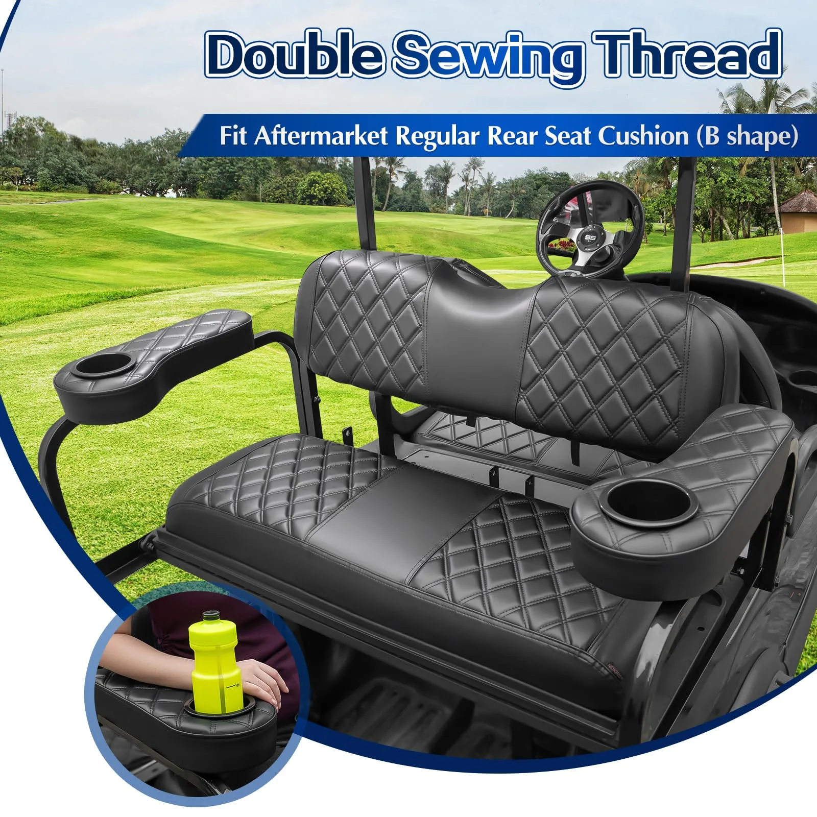NOKINS Golf Cart Seat Covers with Rear Armrest WGN10015-FR-FS image 3