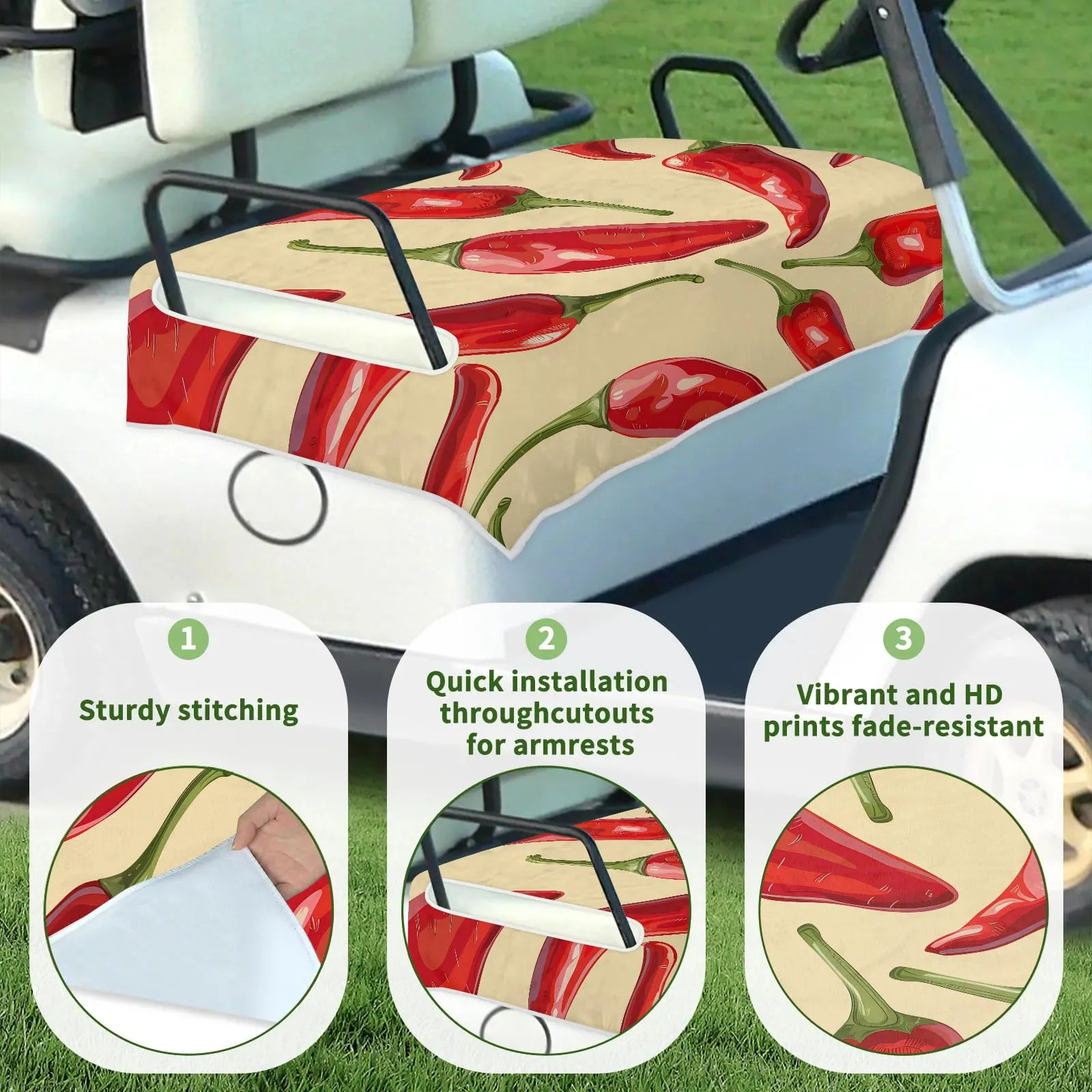 Tiveruda Watercolor Red Pepers Golf Cart Seat Cover image 3
