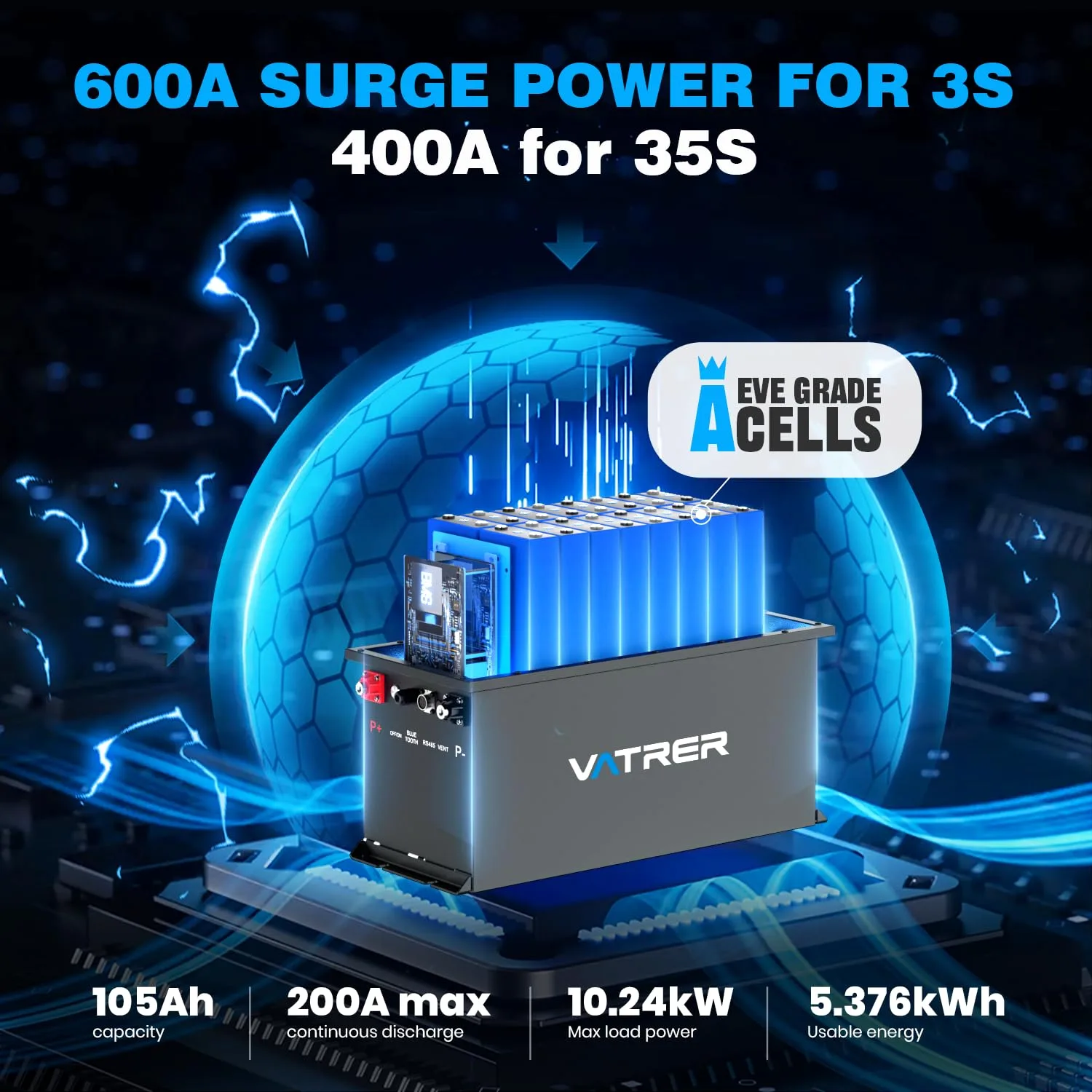 VATRER POWER 48V 105Ah LiFePO4 Golf Cart Battery image 3