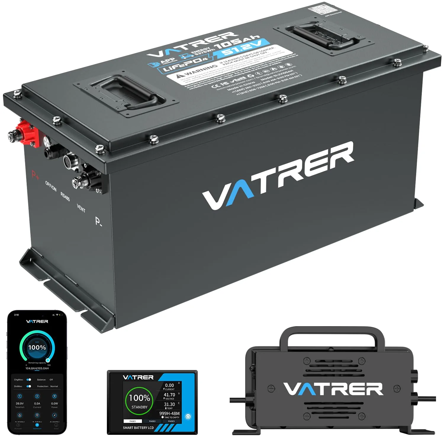VATRER POWER 48V 105Ah LiFePO4 Golf Cart Battery
