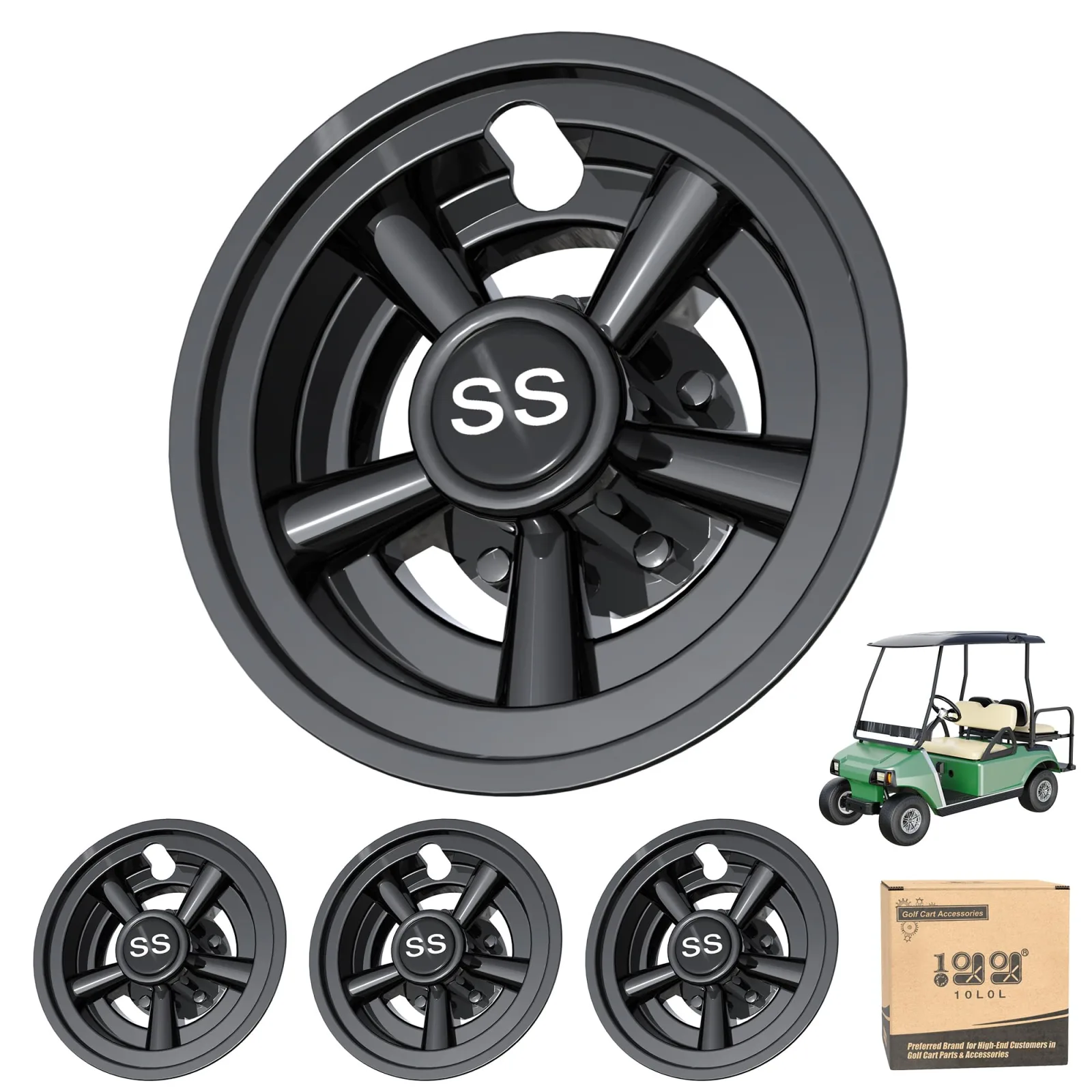10L0L 8-Inch Golf Cart Wheel Covers, Black, 00077-D