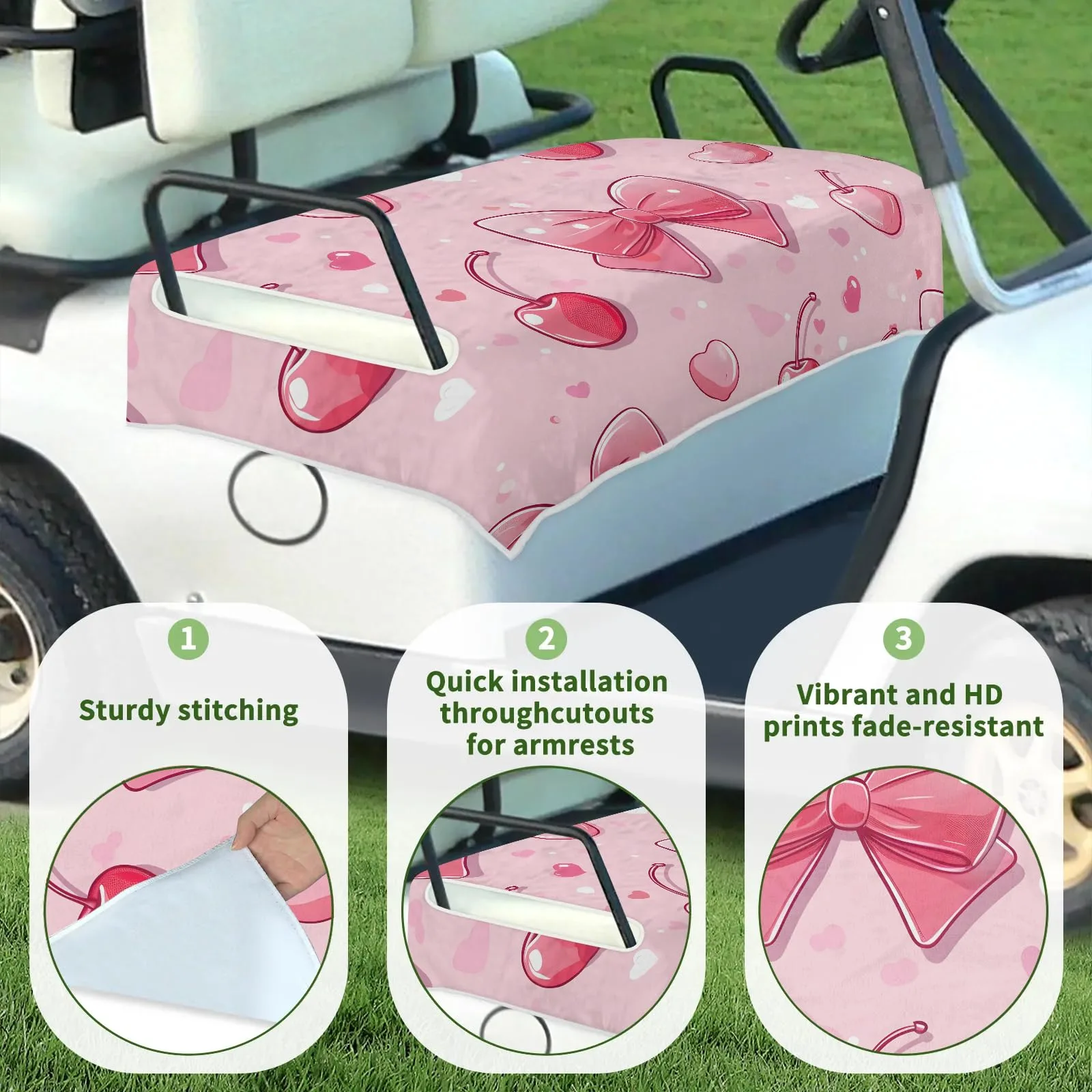 Tiveruda Pink Bow Cherry Golf Cart Seat Cover image 3