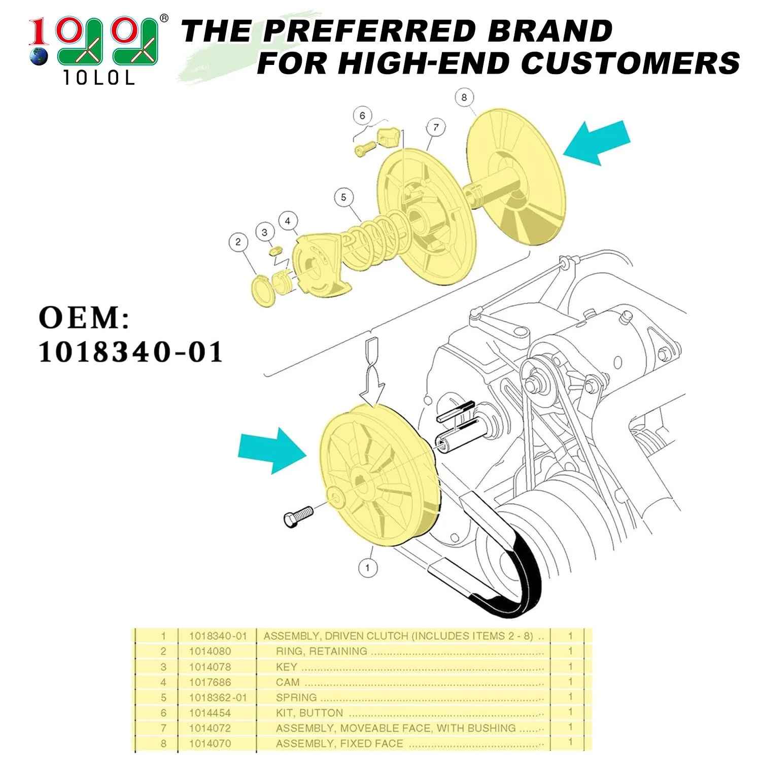 10L0L Driven Clutch for Club Car DS and Precedent Gas Carts image 2