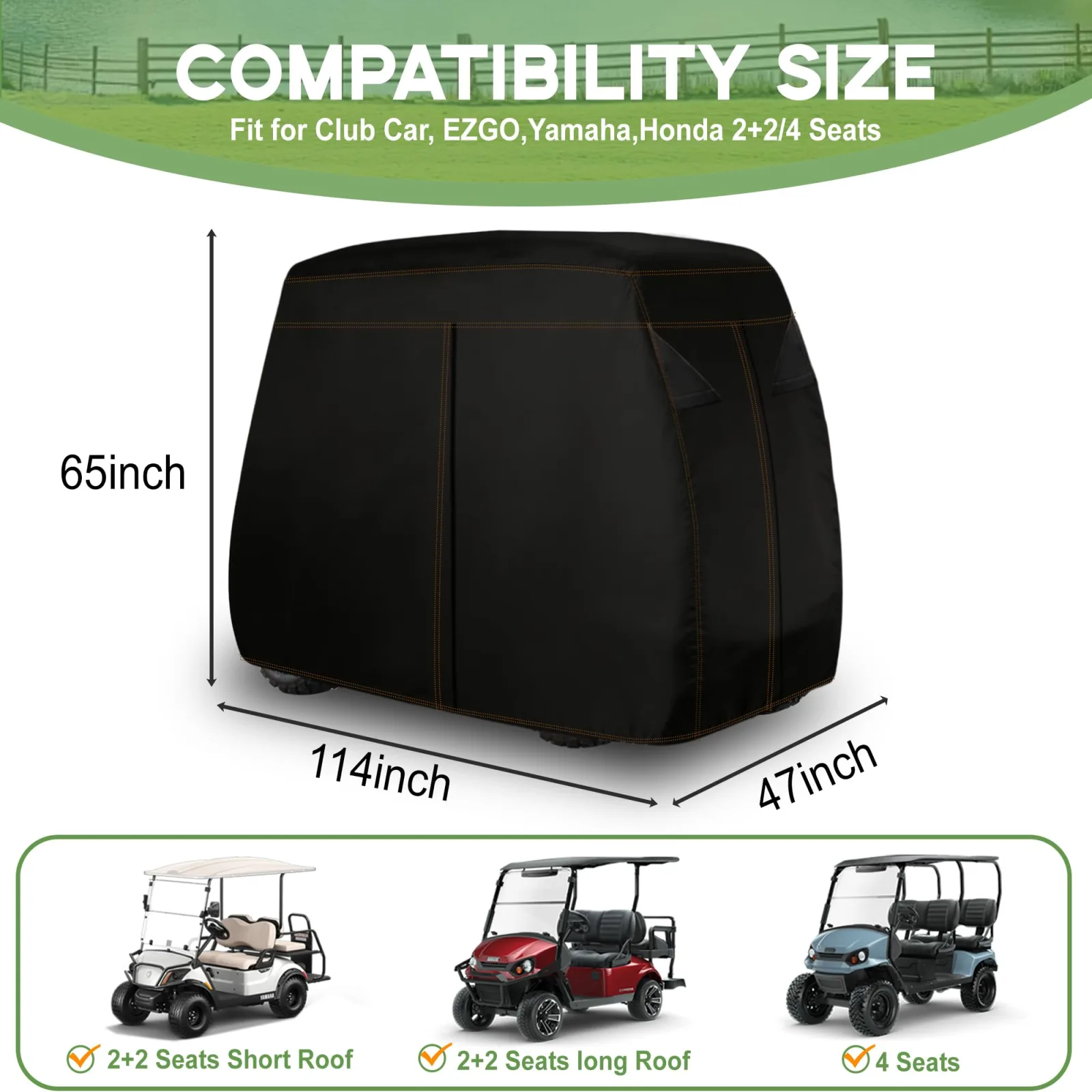 YONQIFON 114" Waterproof 4-Passenger Golf Cart Cover with Zipper image 2