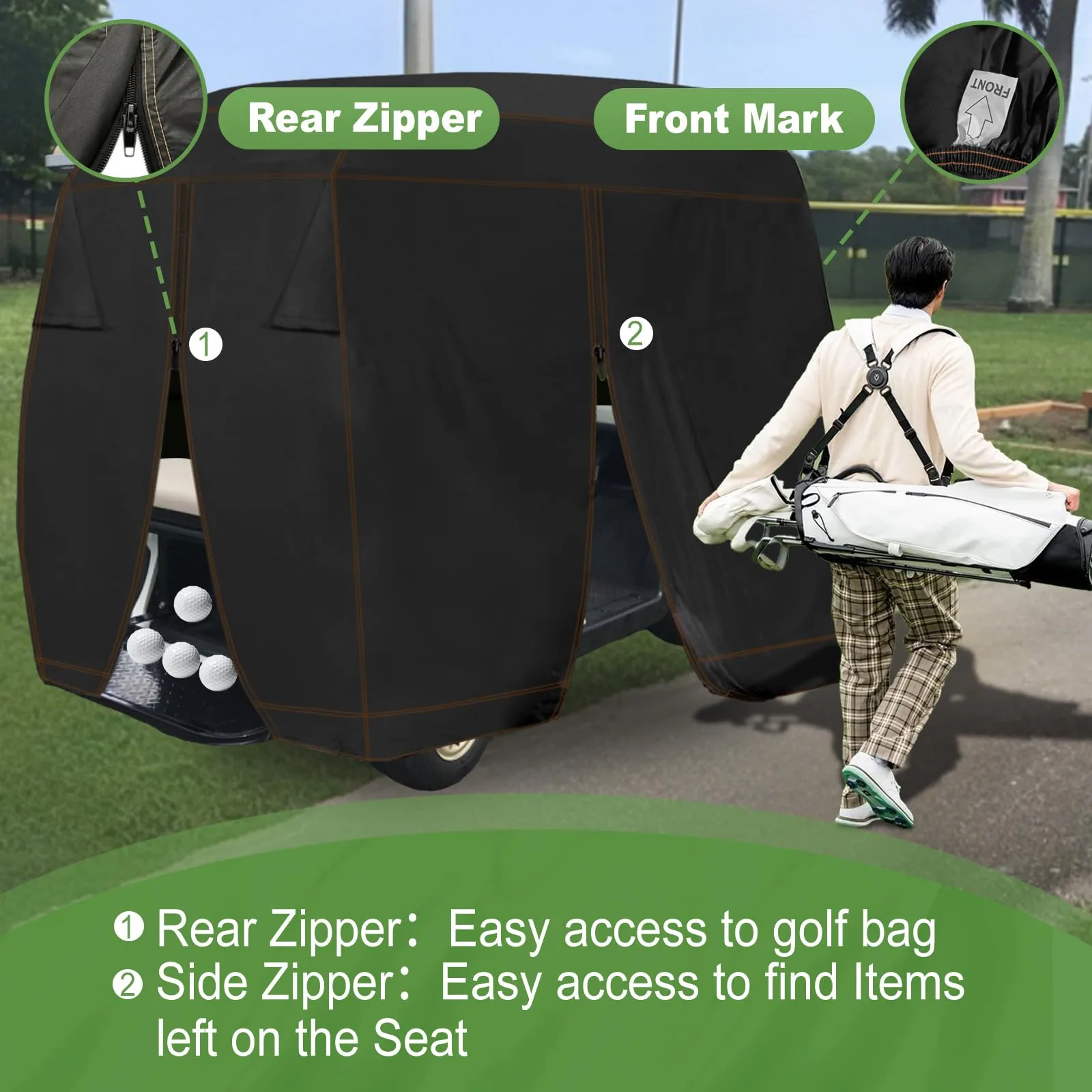 YONQIFON 114" Waterproof 4-Passenger Golf Cart Cover with Zipper image 3