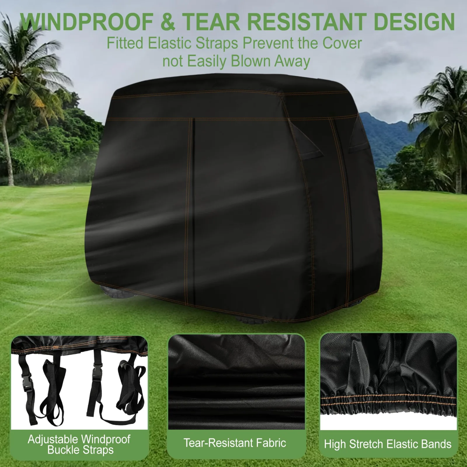 YONQIFON 114" Waterproof 4-Passenger Golf Cart Cover with Zipper image 4
