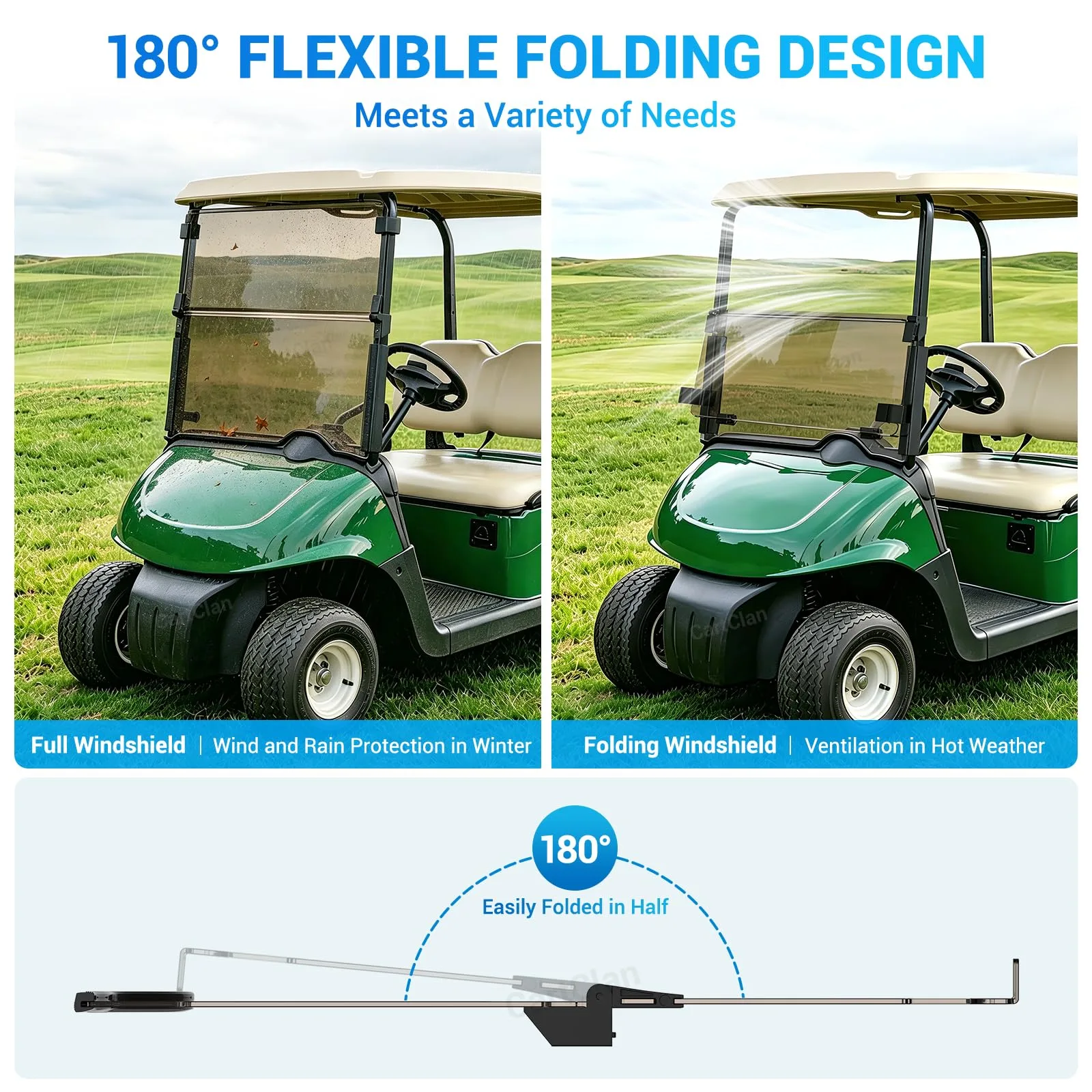CartClan CT-0160 Tinted Folding Windshield for E-Z-GO RXV image 3