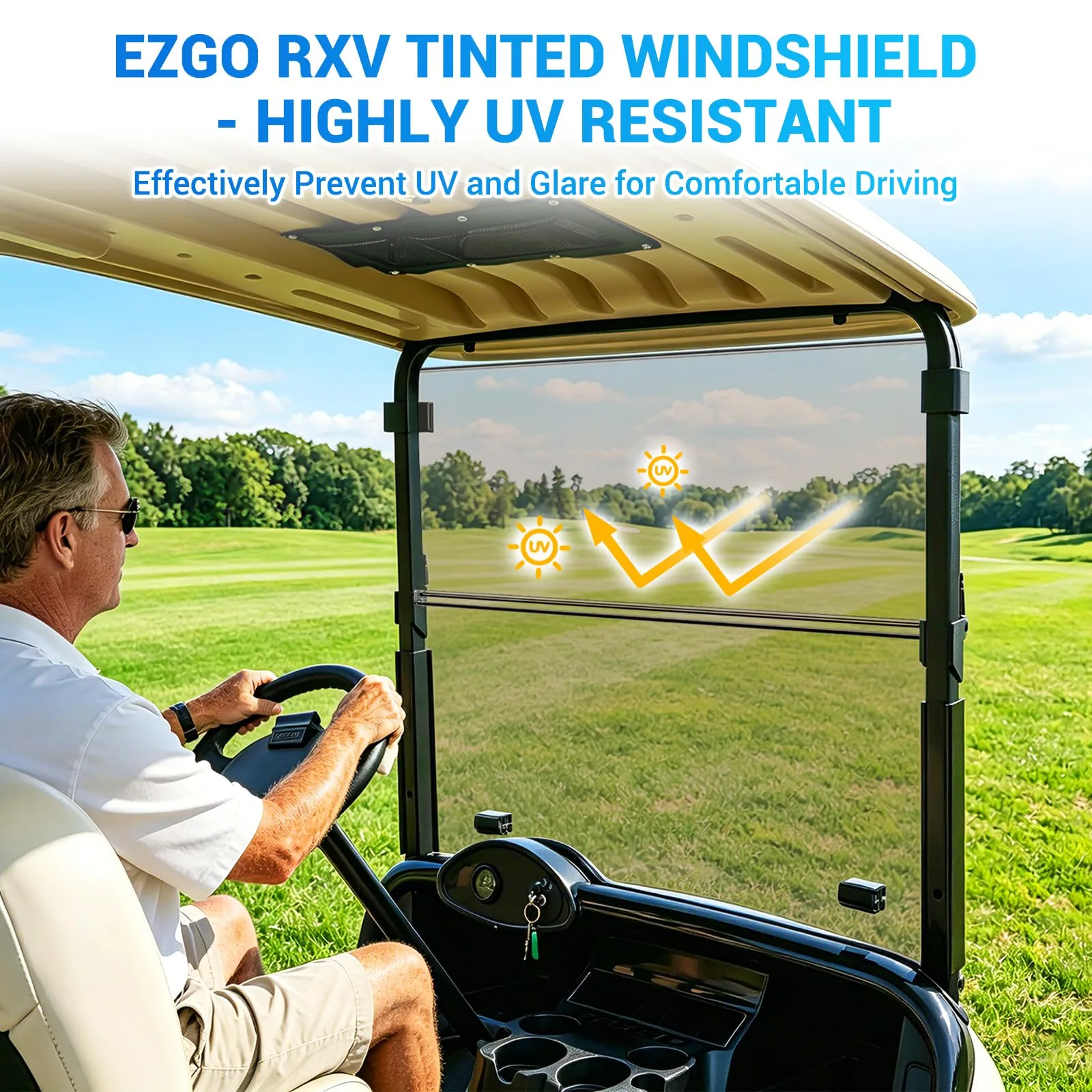 CartClan CT-0160 Tinted Folding Windshield for E-Z-GO RXV image 4