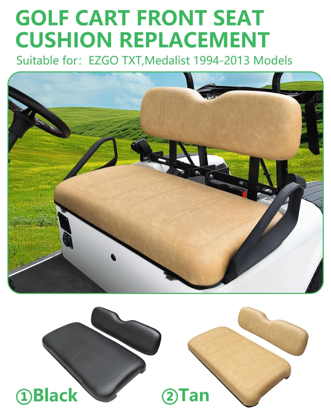 HEOHOU Golf Cart Front and Rear Seat Cushions, Tan image 2