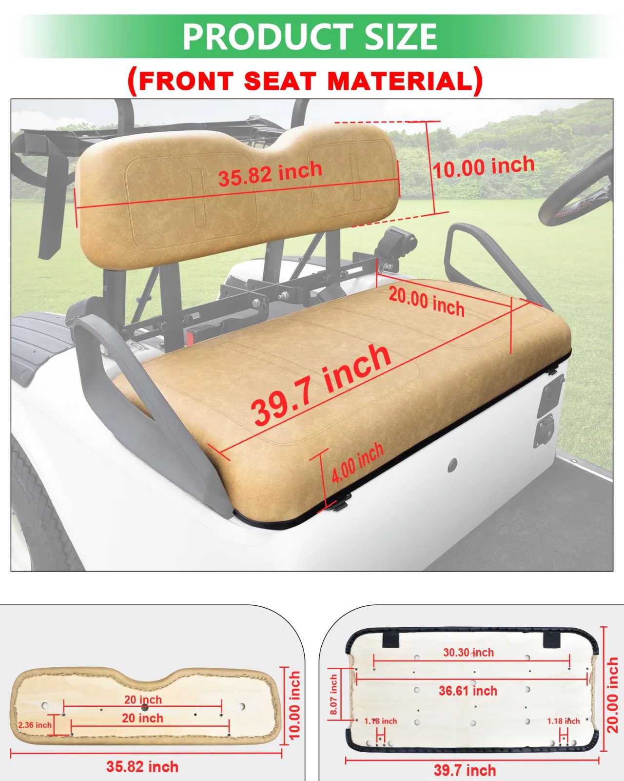 HEOHOU Golf Cart Front and Rear Seat Cushions, Tan image 4