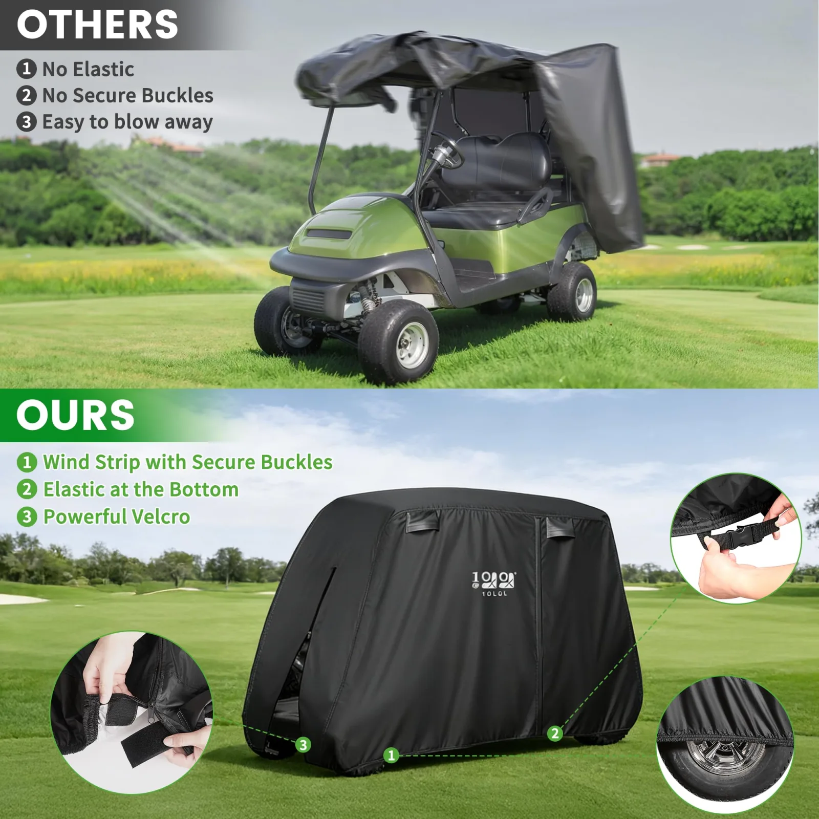 10L0L Waterproof Golf Cart Cover for Club Car, E-Z-GO & Yamaha image 3