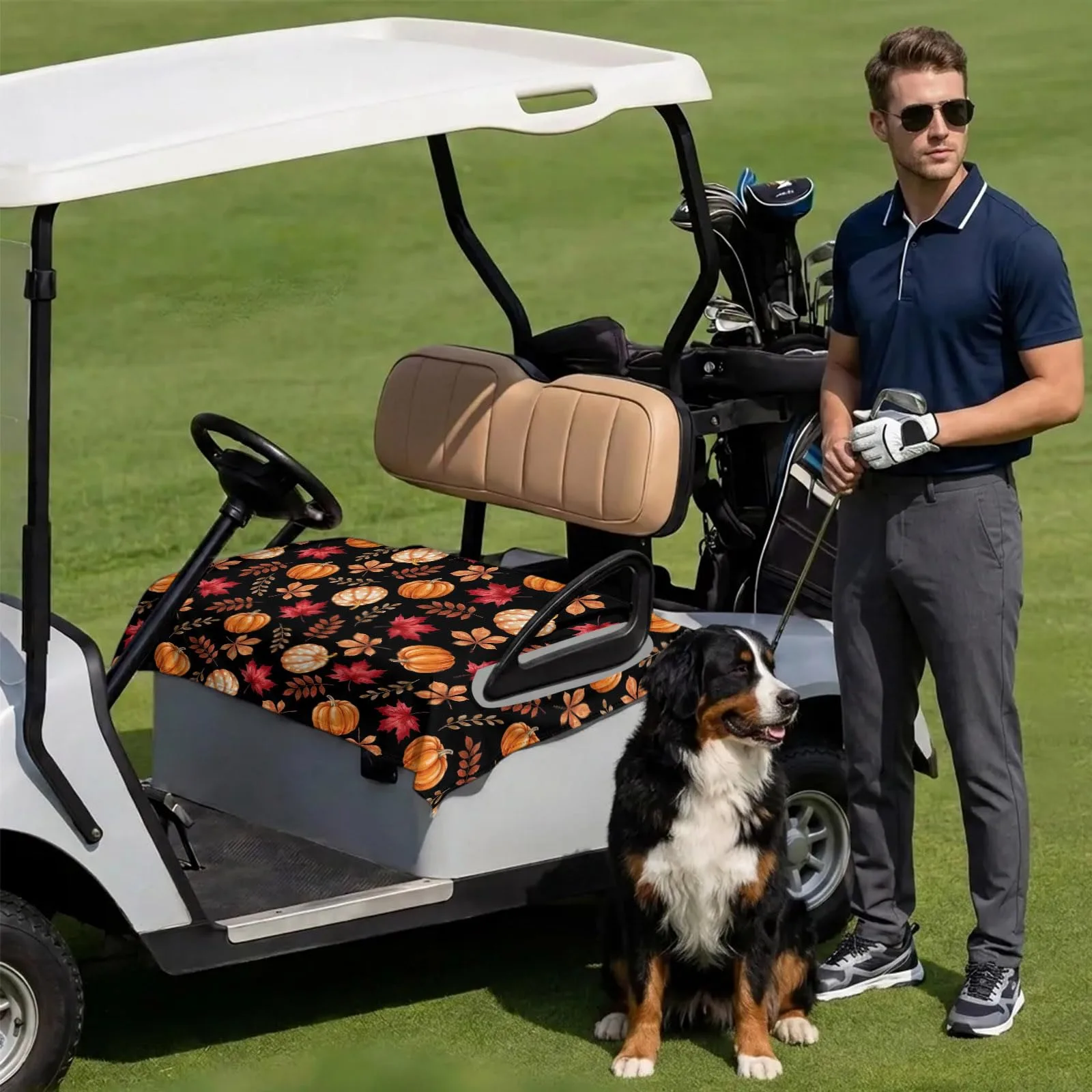 DecorLovee Golf Cart Seat Cover, Pumpkin Maple Leaf, 51 x 31 image 3