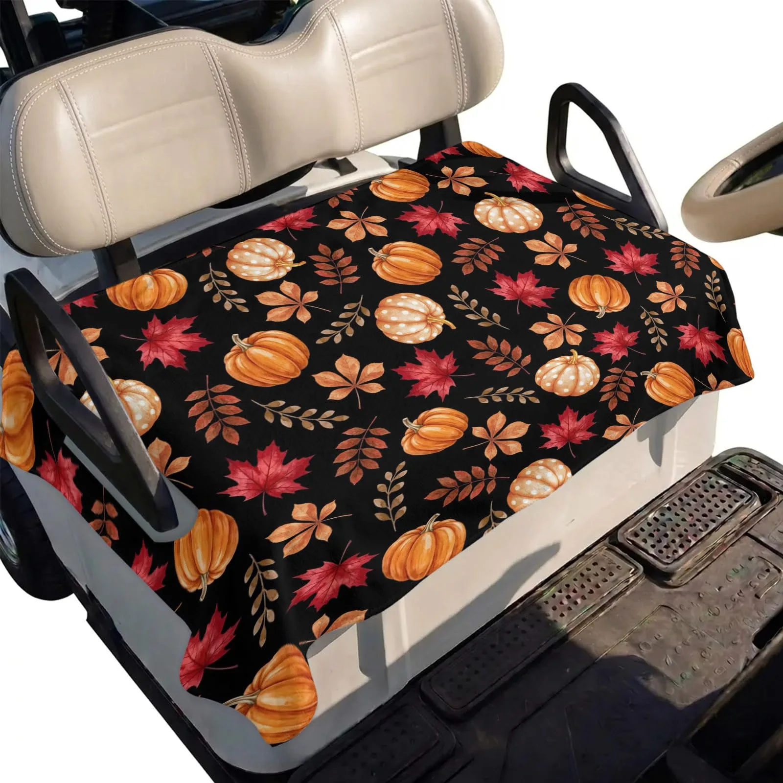 DecorLovee Golf Cart Seat Cover, Pumpkin Maple Leaf, 51 x 31