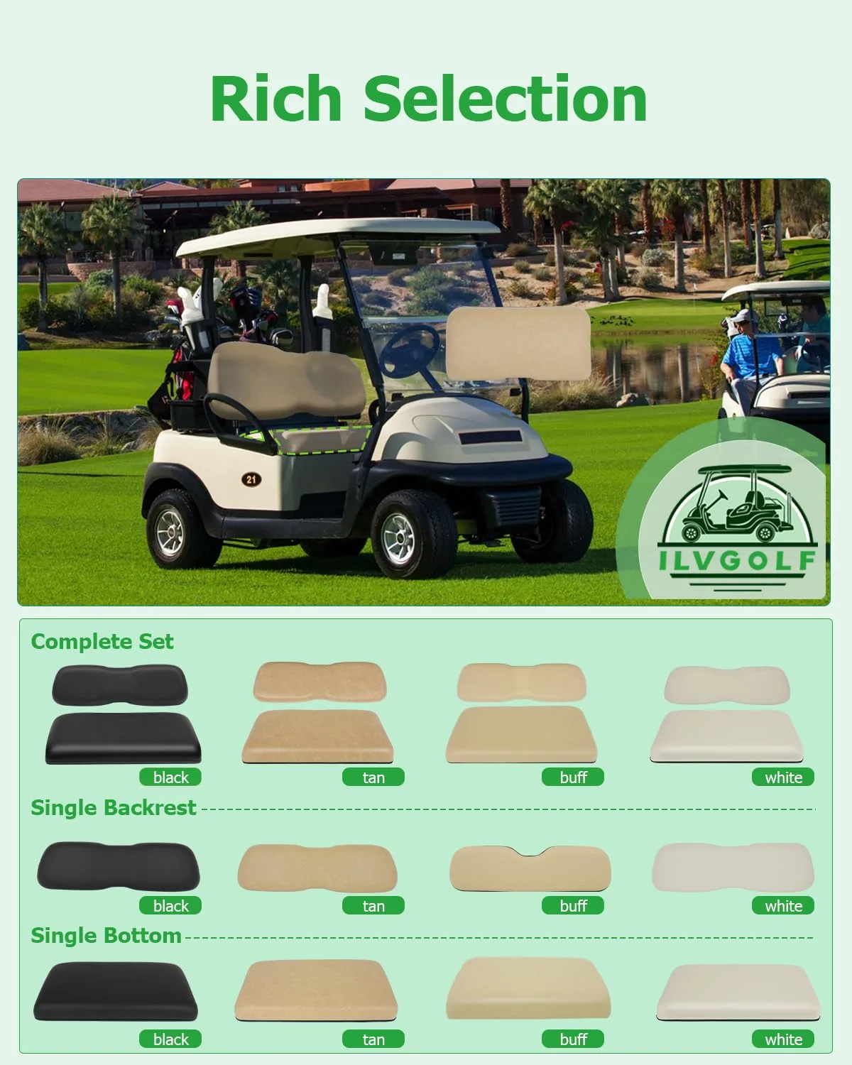 ILVGOLF Beige Front Seat Cushion for E-Z-GO RXV image 3