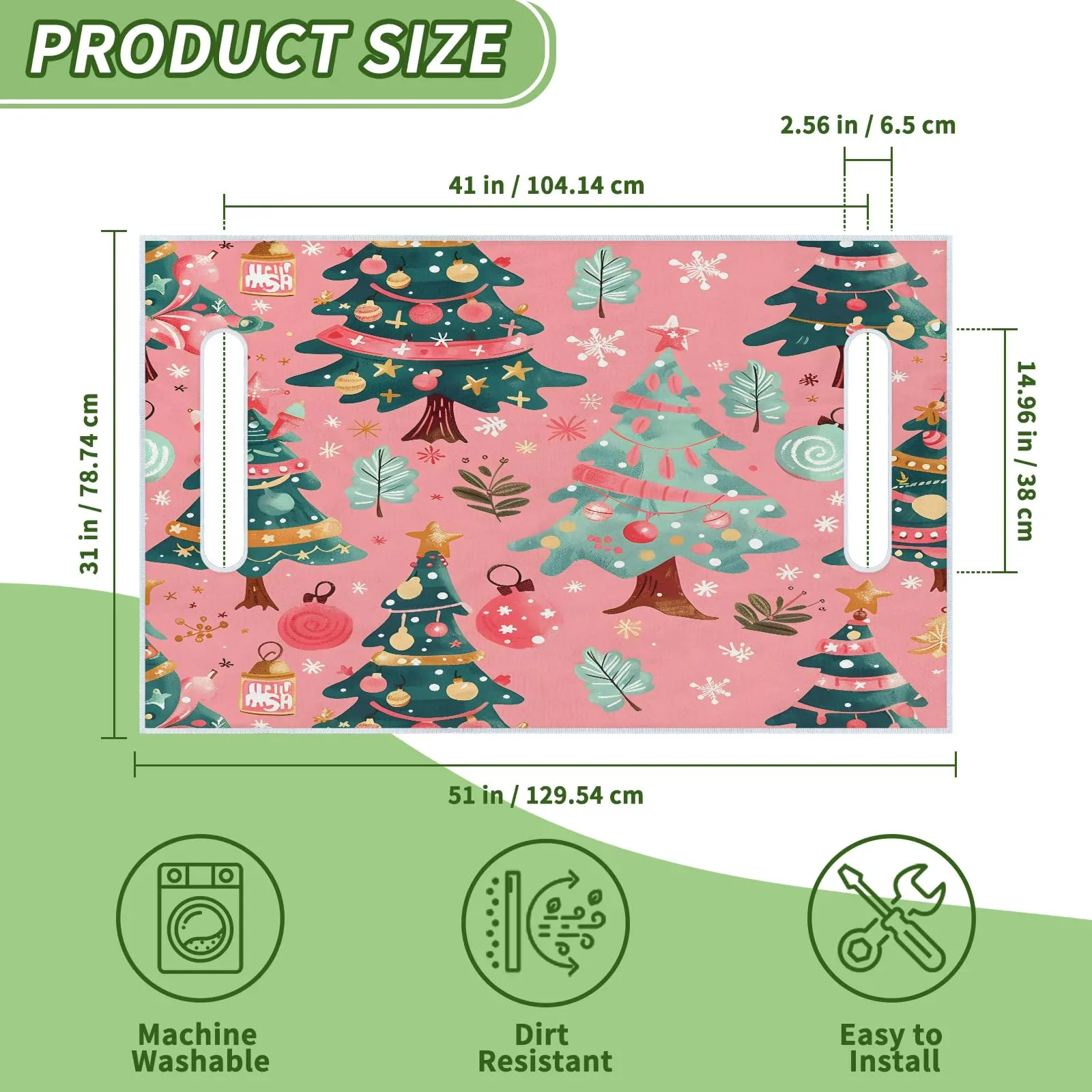 Tiveruda Pink Xmas Tree 51 x 31 Universal 2-Person Golf Cart Seat Cover image 2