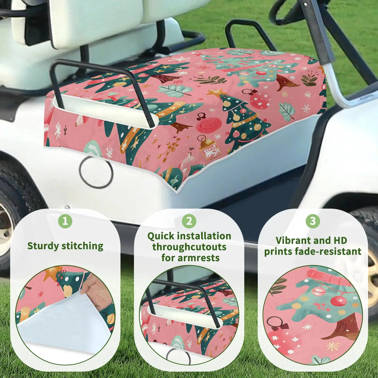 Tiveruda Pink Xmas Tree 51 x 31 Universal 2-Person Golf Cart Seat Cover image 3
