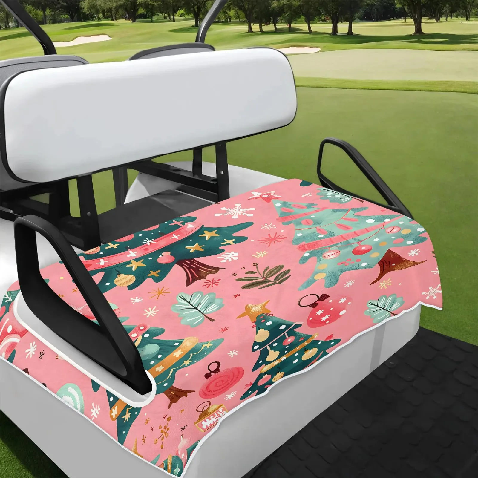 Tiveruda Pink Xmas Tree 51 x 31 Universal 2-Person Golf Cart Seat Cover
