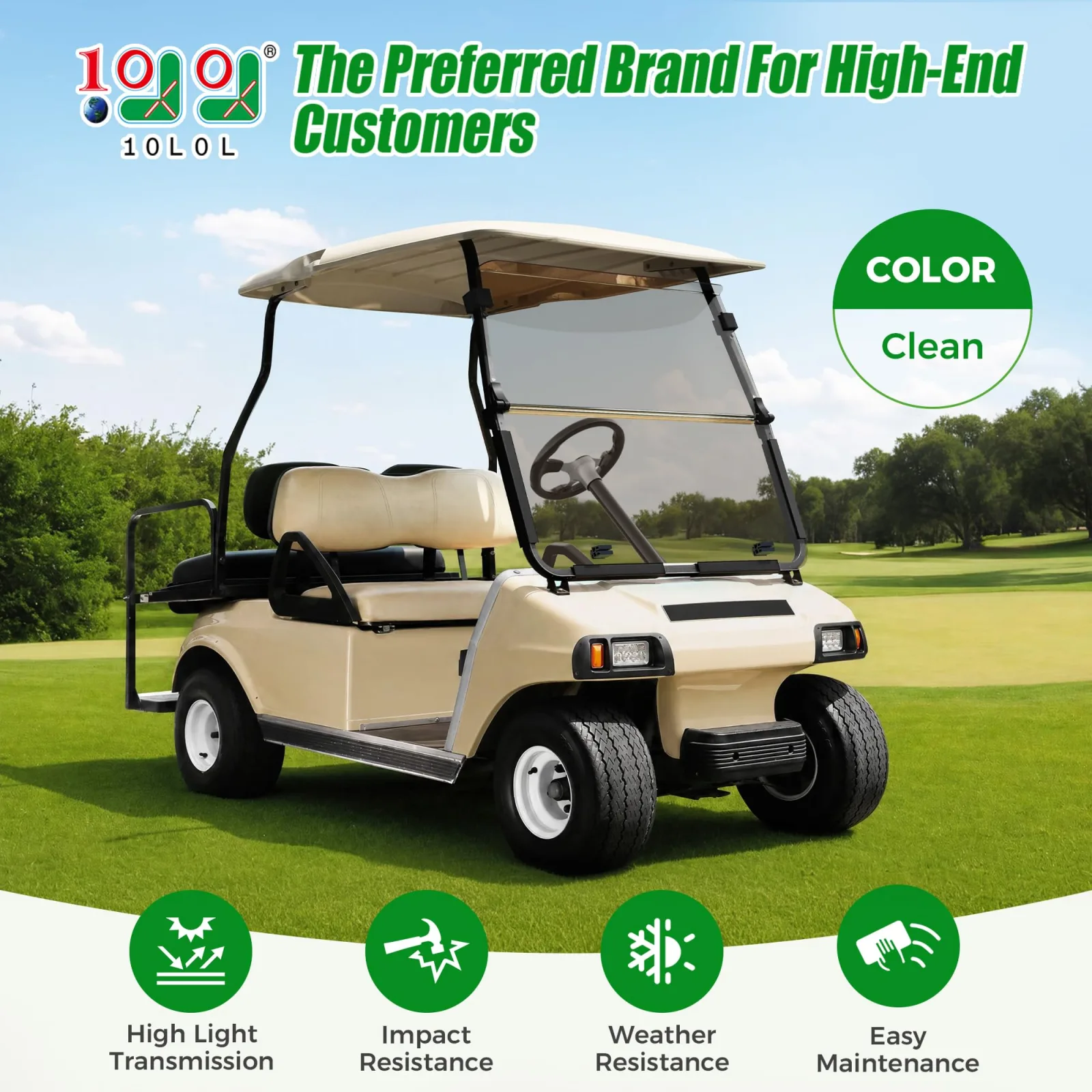 10L0L Tinted Fold-Down Windshield for Club Car DS image 2