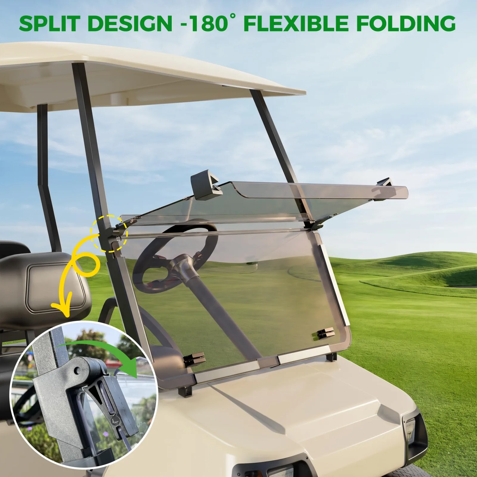 10L0L Tinted Fold-Down Windshield for Club Car DS image 3