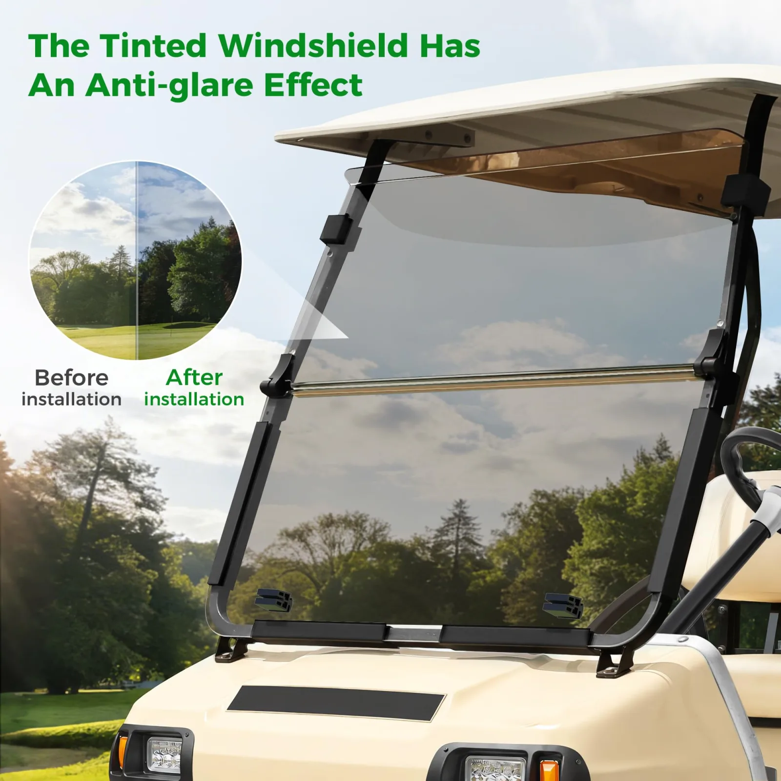 10L0L Tinted Fold-Down Windshield for Club Car DS image 4