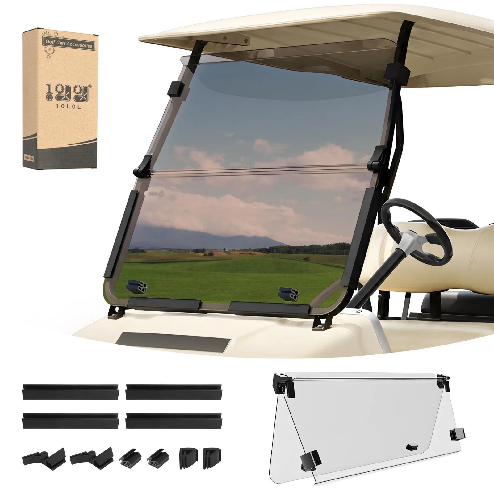 10L0L Tinted Fold-Down Windshield for Club Car DS