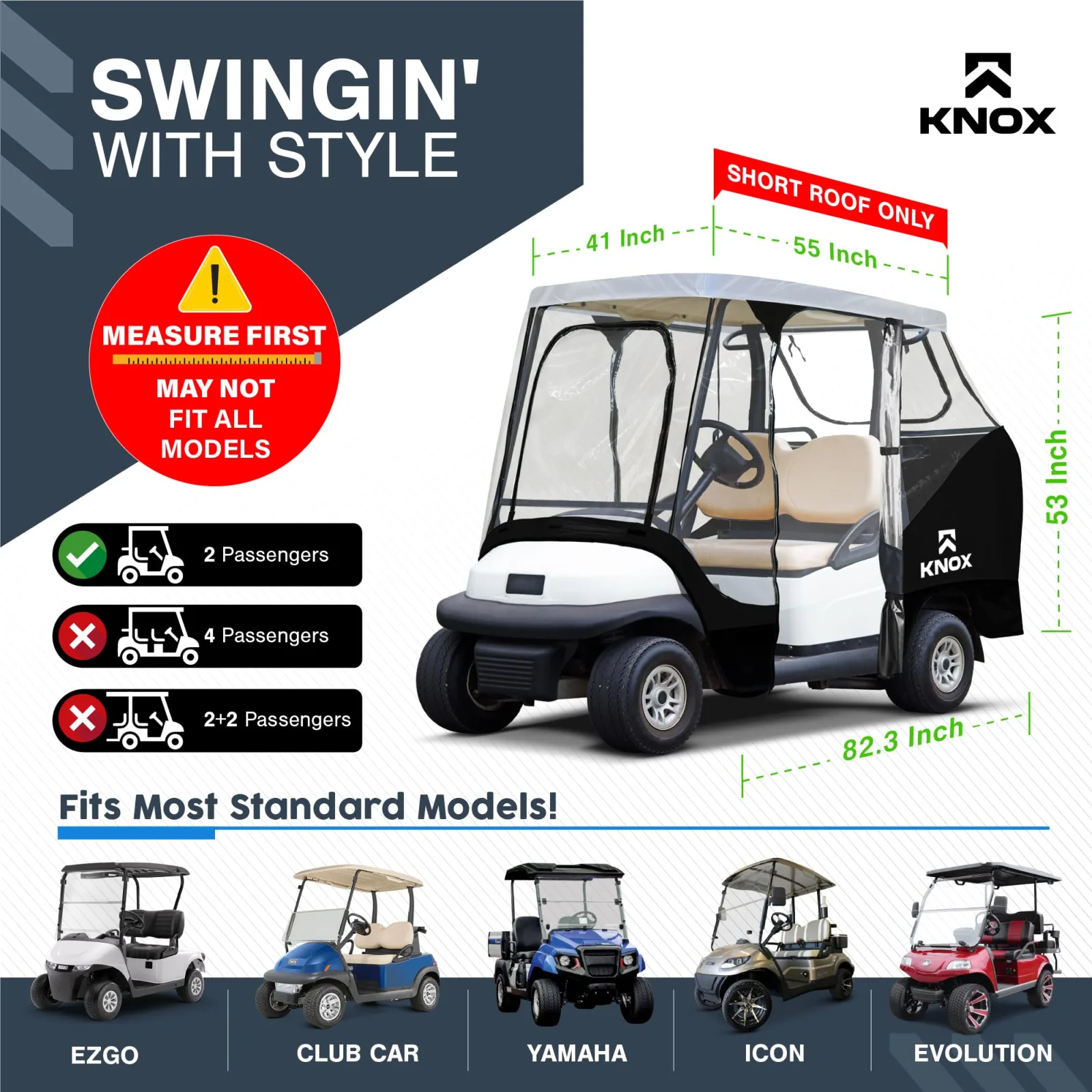 KNOX 2-Person Golf Cart Enclosure, 55-Inch Short Roof image 2