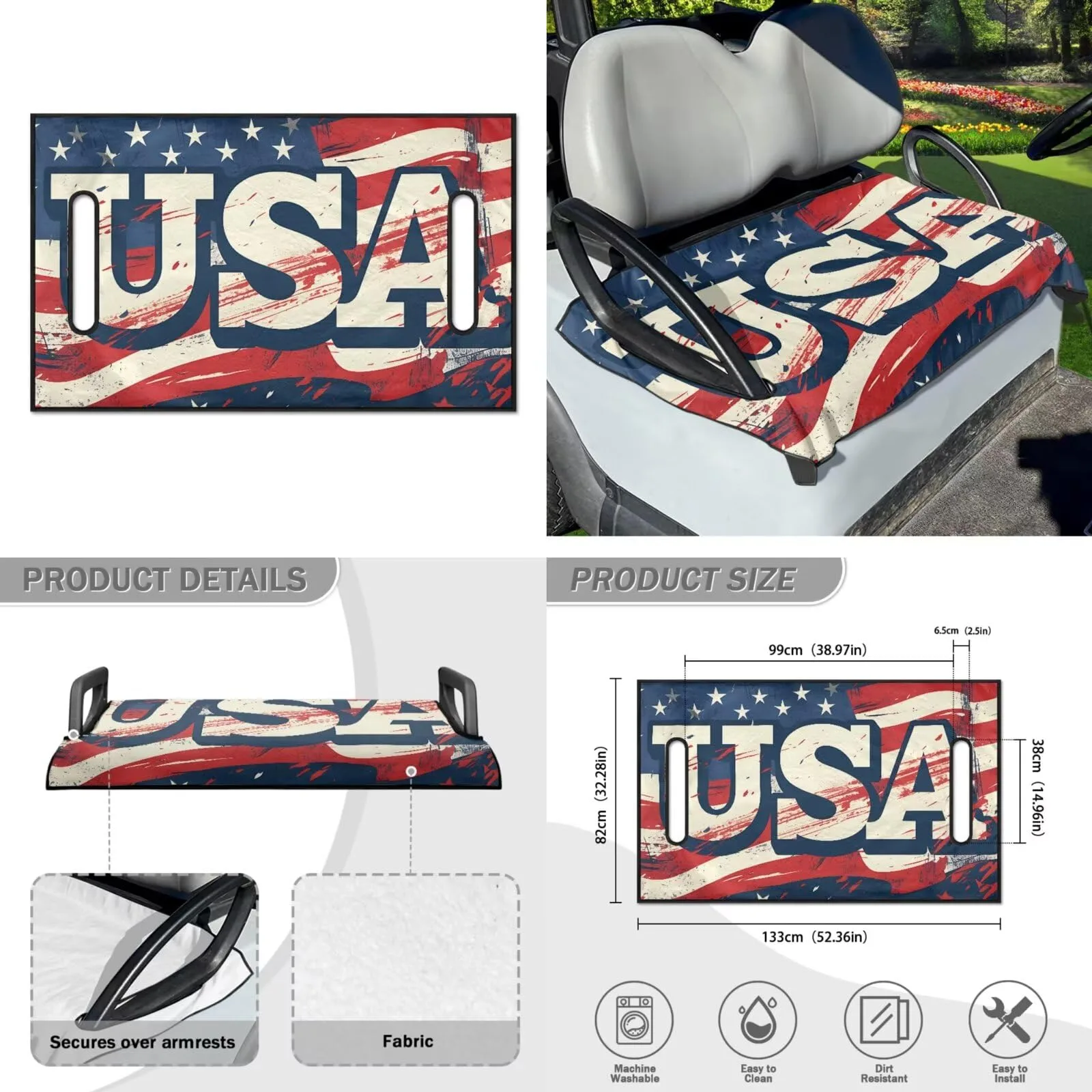 Yewattles Golf Cart Seat Cover for Club Car 2-Seater Carts image 2