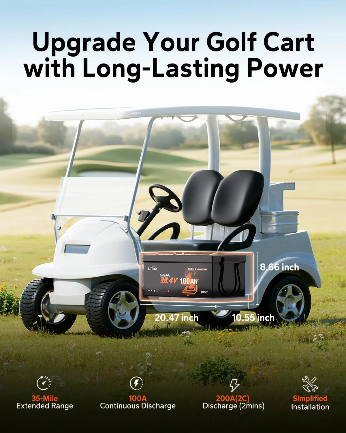 LiTime 36V 100Ah Bluetooth Golf Cart Battery image 2