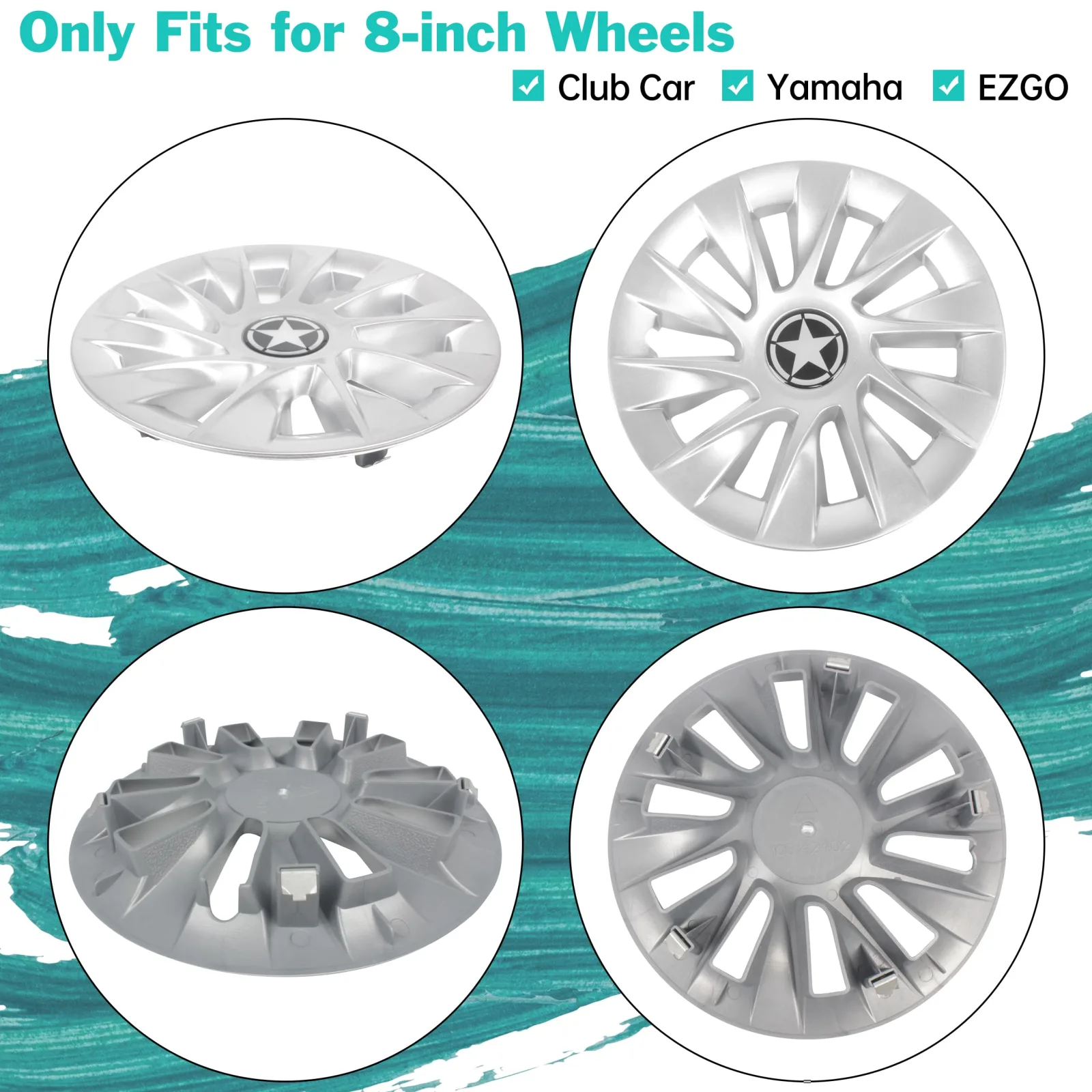 KAKABAS 8-Inch Golf Cart Wheel Hub Caps, Set of 4 image 3