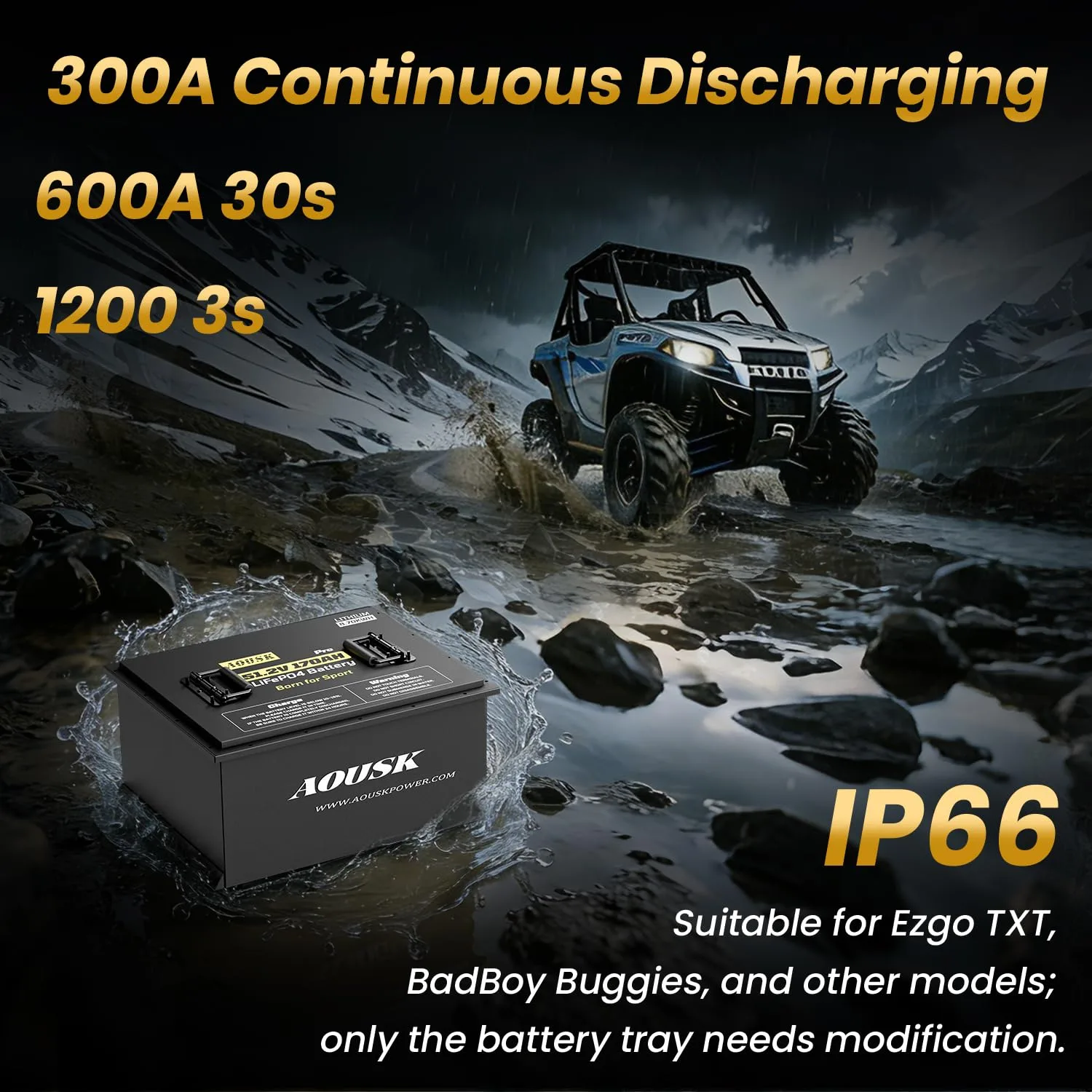 AOUSK 48V 170Ah LiFePO4 Golf Cart Battery image 2