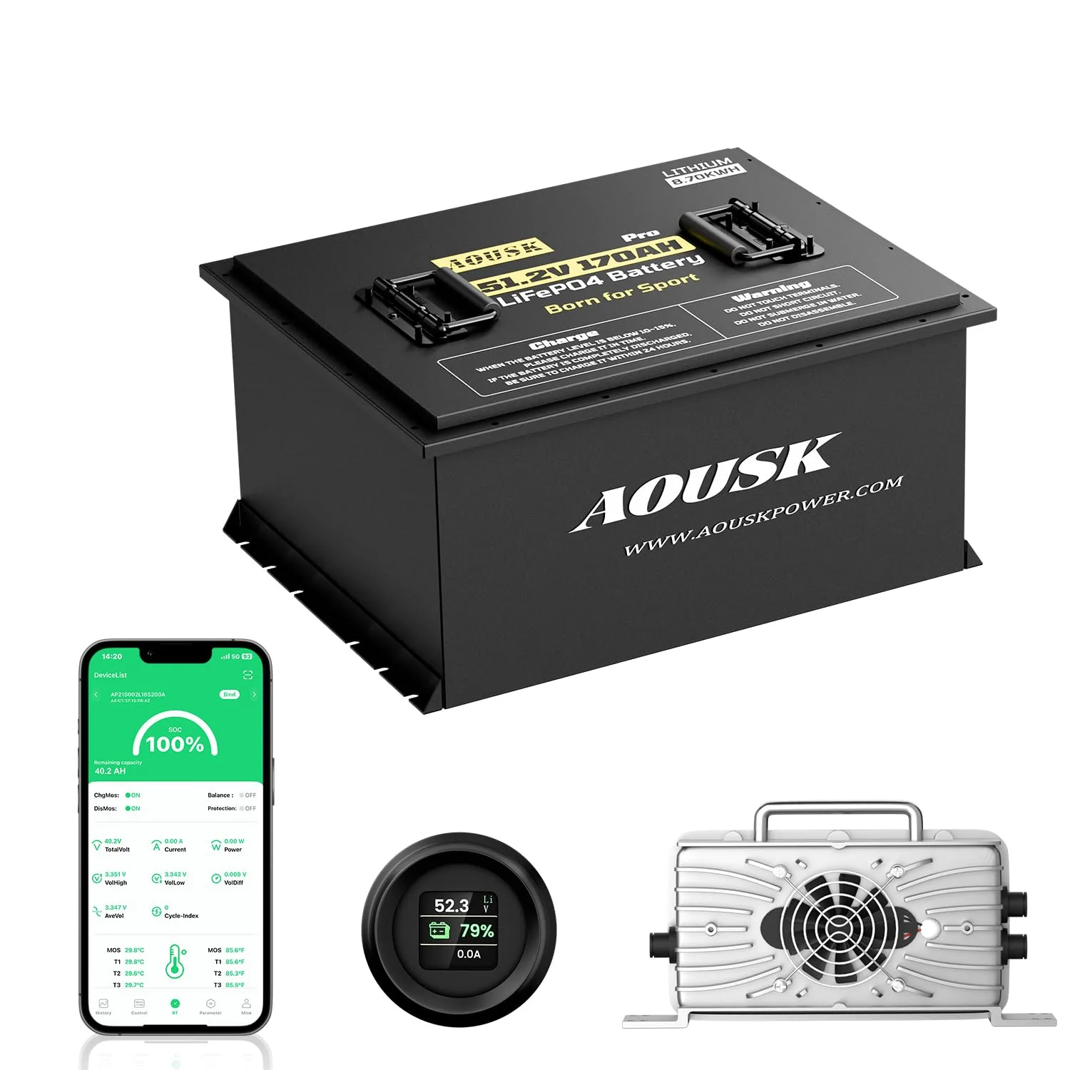 AOUSK 48V 170Ah LiFePO4 Golf Cart Battery