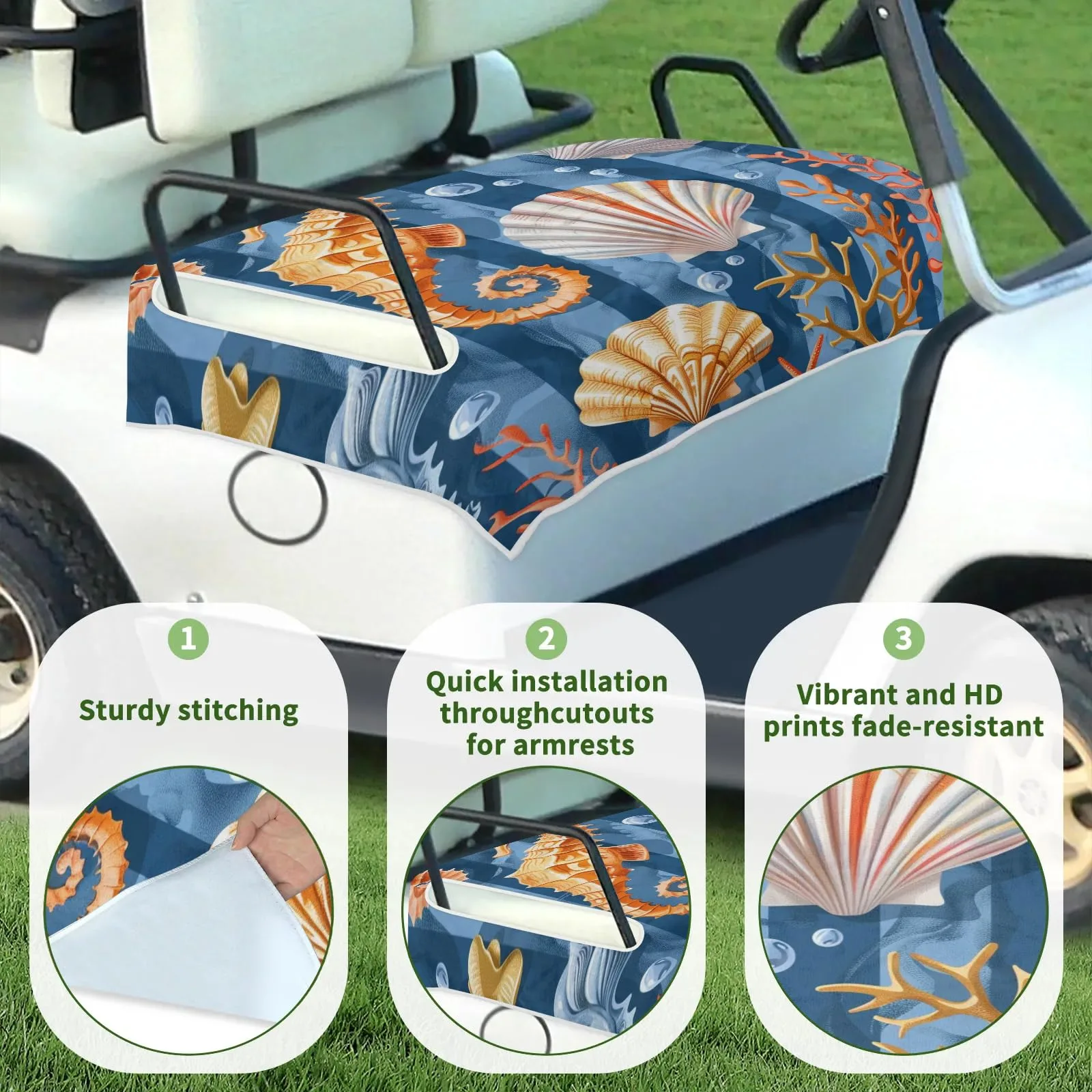 Tiveruda Seahorse Golf Cart Seat Cover, 51 x 31 in image 3