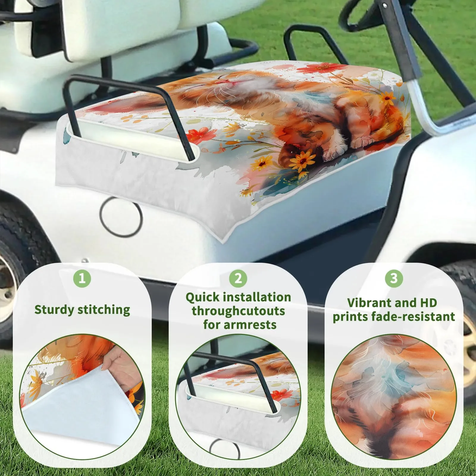 Tiveruda Cats Watercolor Flower Golf Cart Seat Cover image 3