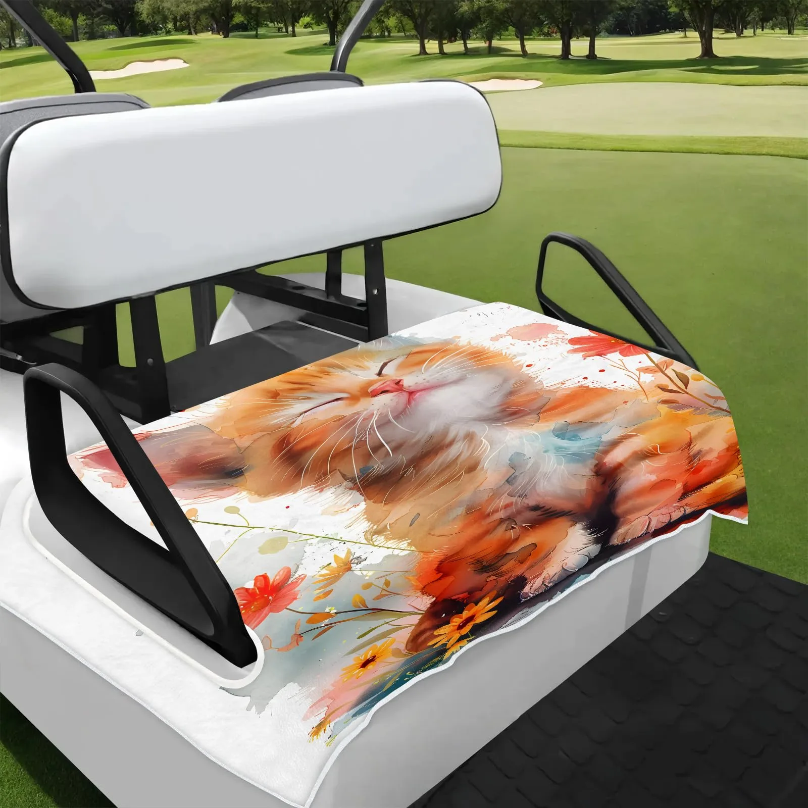 Tiveruda Cats Watercolor Flower Golf Cart Seat Cover