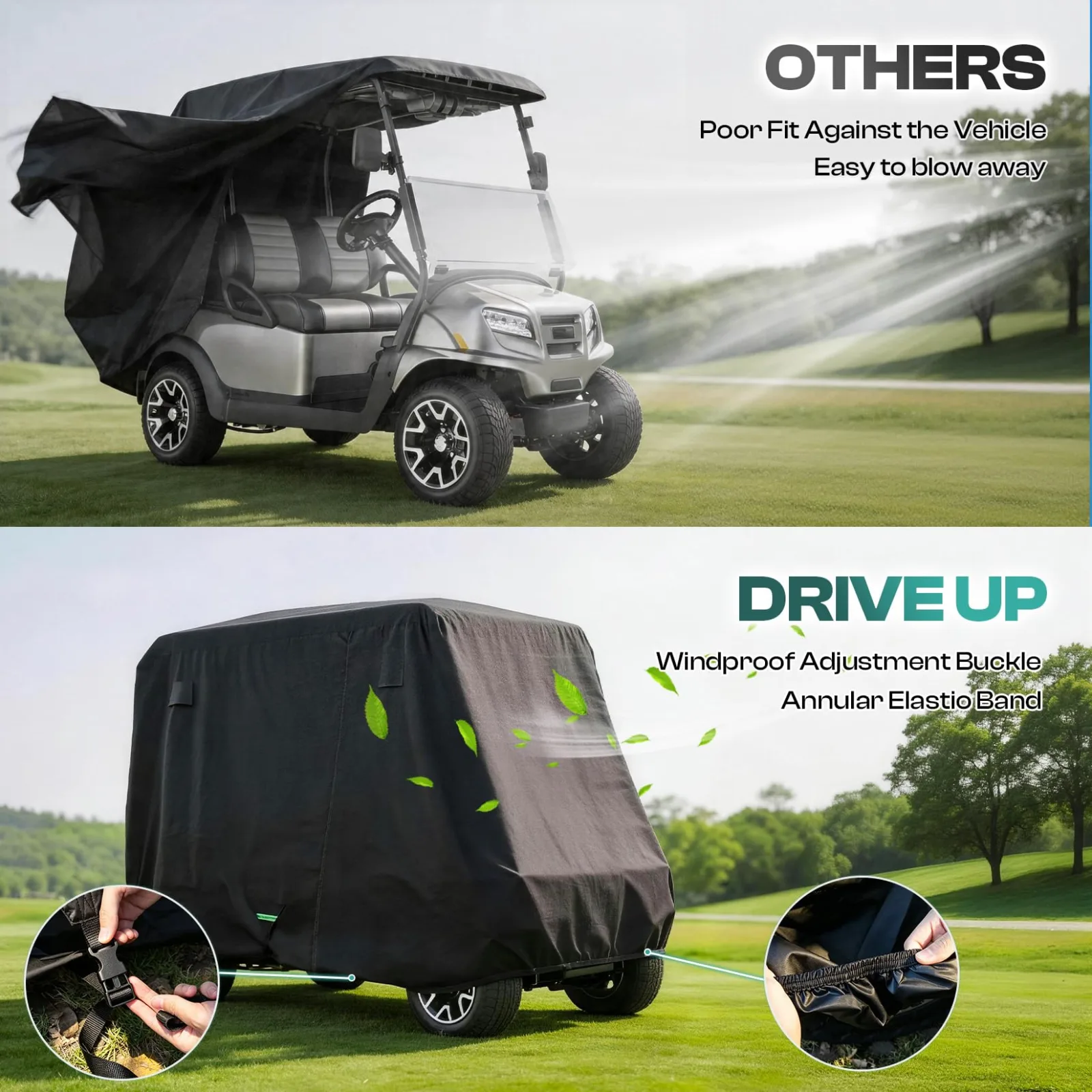 DRIVE UP 420D Waterproof Golf Cart Cover DU00298 — 4-Passenger (112" x 48" x 73") image 4