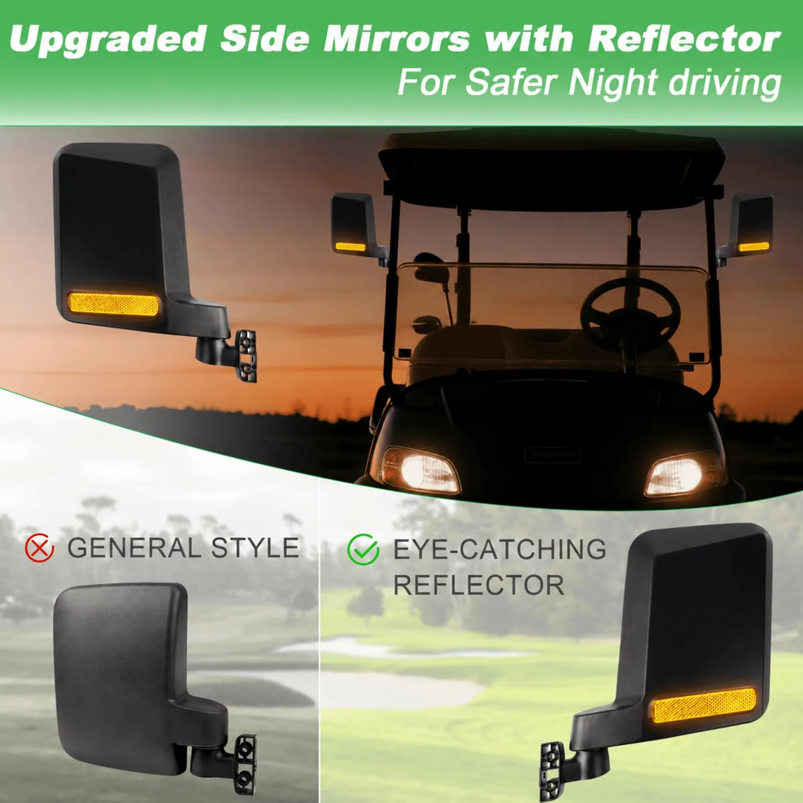 MOSNAI M687 No-Drill Foldable Golf Cart Side Mirrors with Reflectors image 2