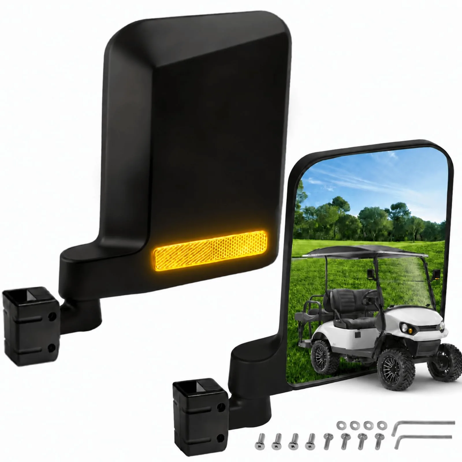 MOSNAI M687 No-Drill Foldable Golf Cart Side Mirrors with Reflectors