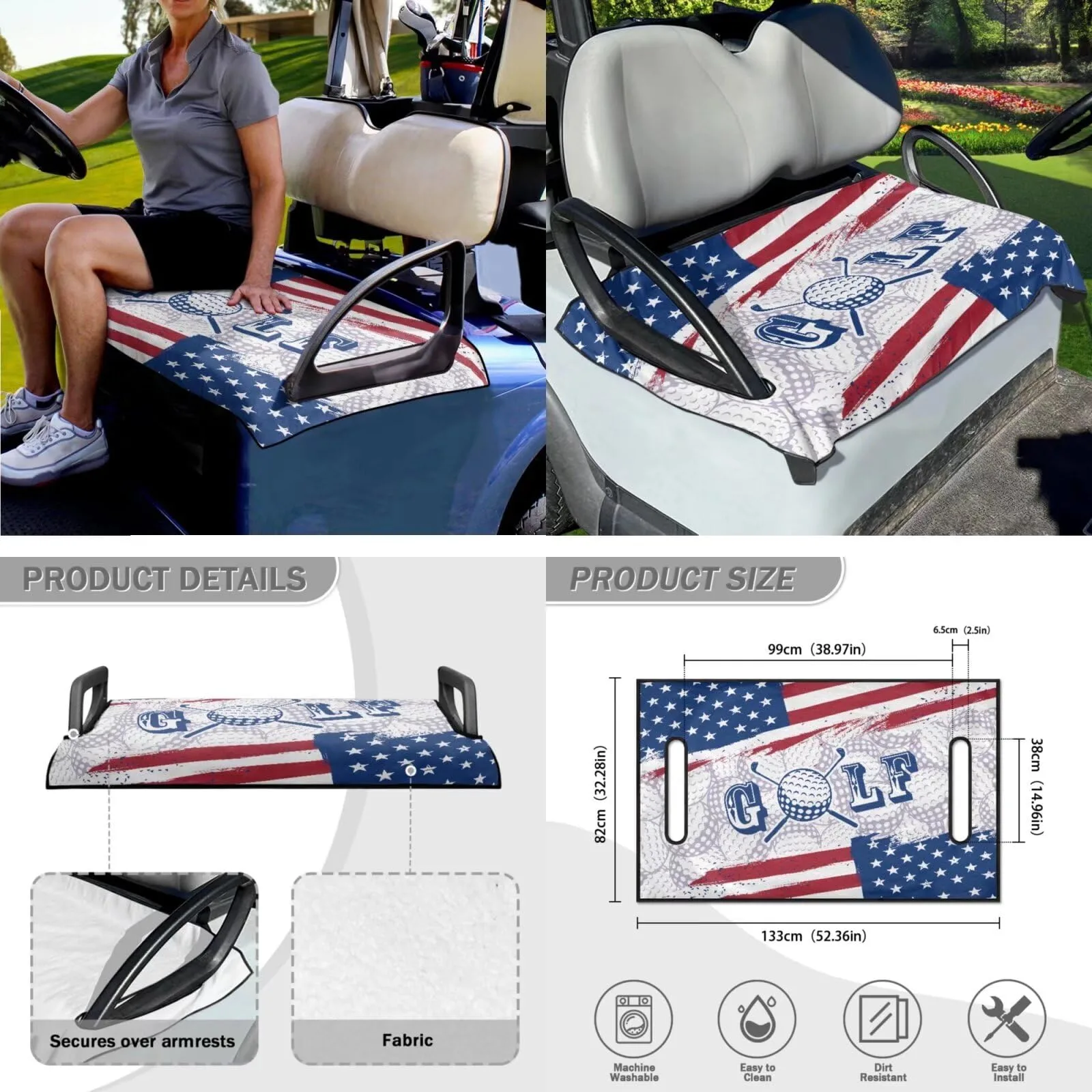 INSTANTARTS Golf Cart American Flag Seat Cover Set image 4