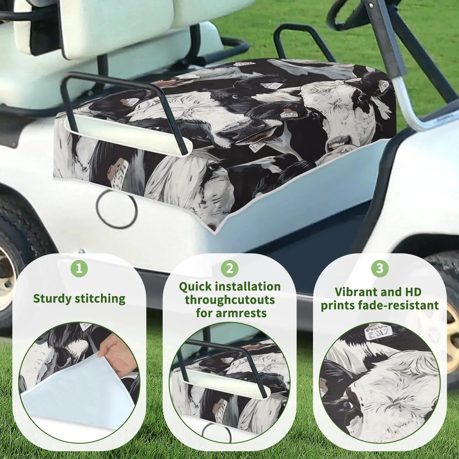 Tiveruda Cute Retro Cows Golf Cart Seat Cover — 51" x 31" image 3