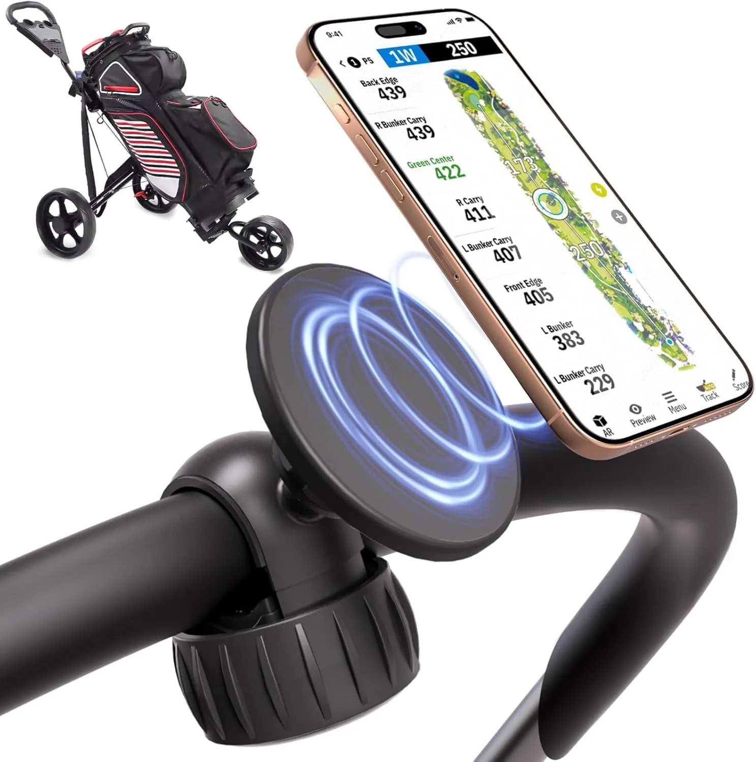 LEAPGOMAX Magnetic Golf Push Cart Phone Holder Mount