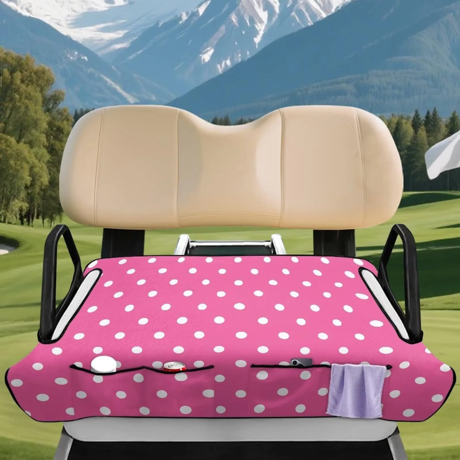 Rarucativ Pink Polka Dot Golf Cart Seat Cover image 3