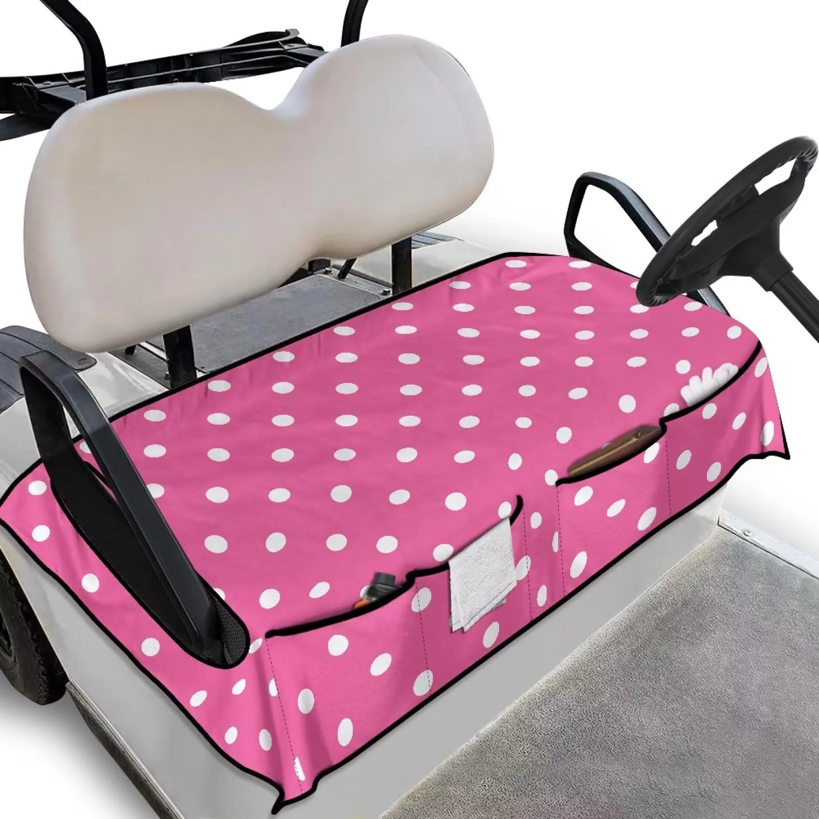 Rarucativ Pink Polka Dot Golf Cart Seat Cover