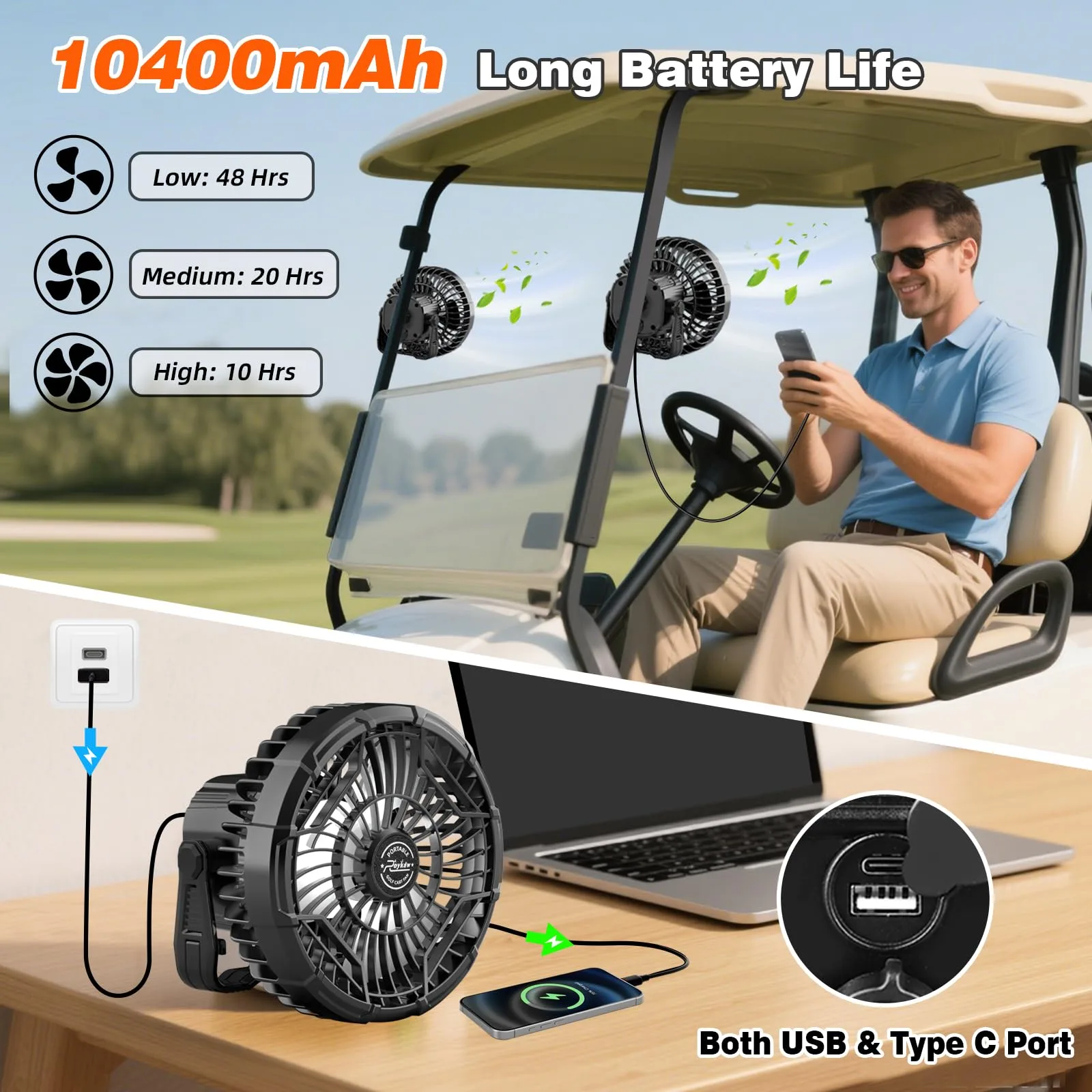 Roykaw ROY0632 Rechargeable Golf Cart Fan image 3
